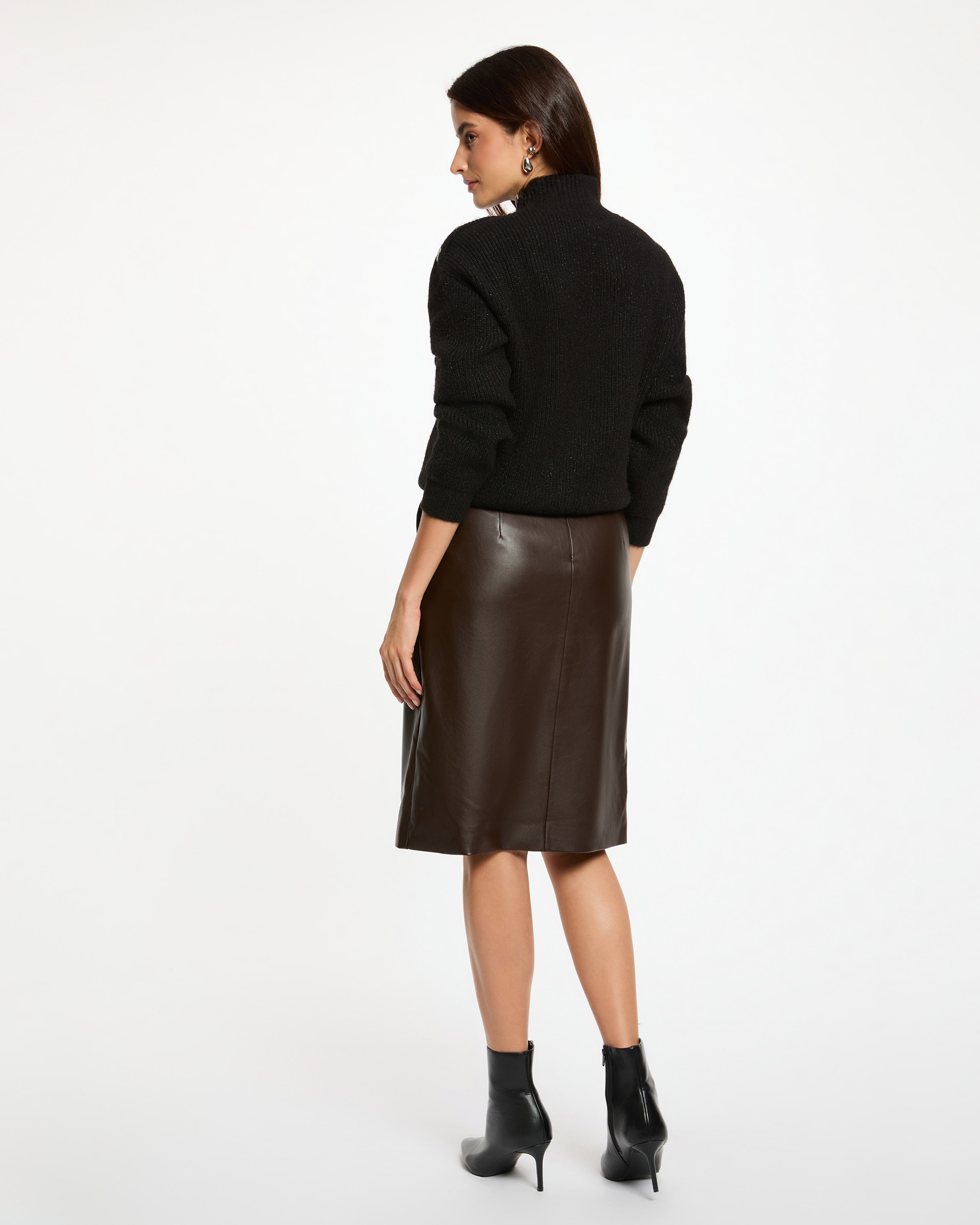 Falda midi de tiro alto - Marrón oscuro Marrón oscuro-2