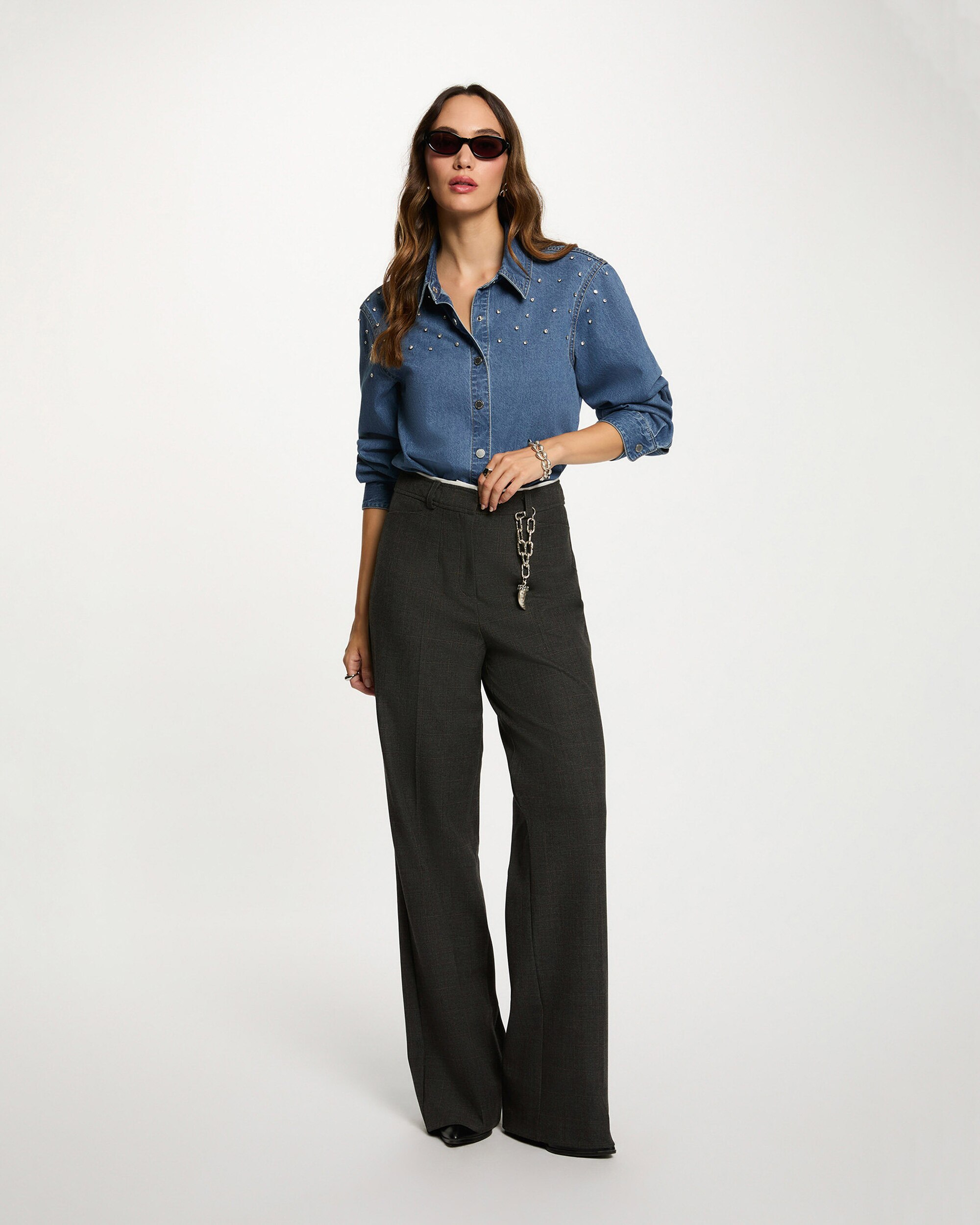 Camisa de mujer corta con cabujones - Morgan - Azul Azul-4