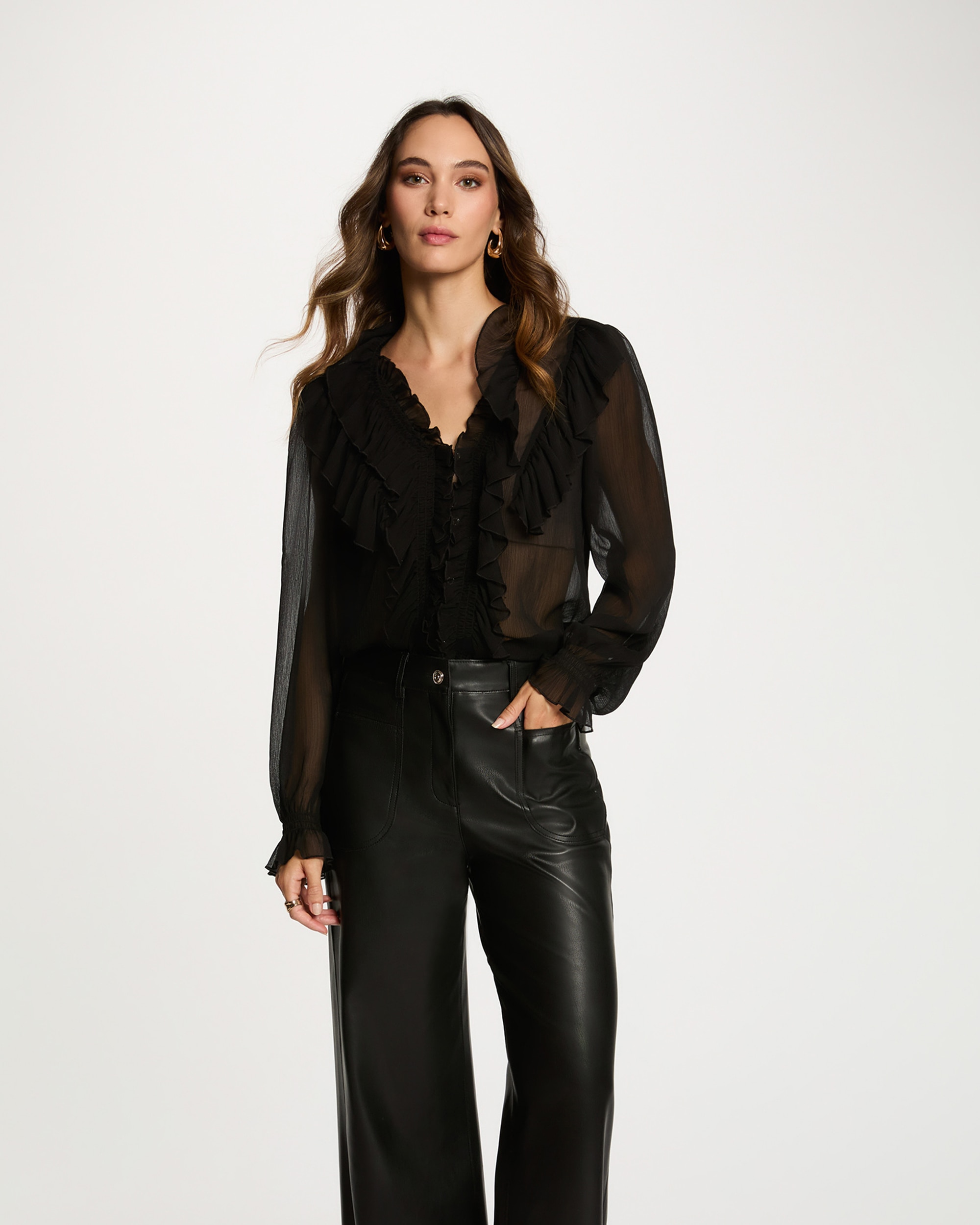 Morgan - Camisa de mujer fluida con cuello en v.