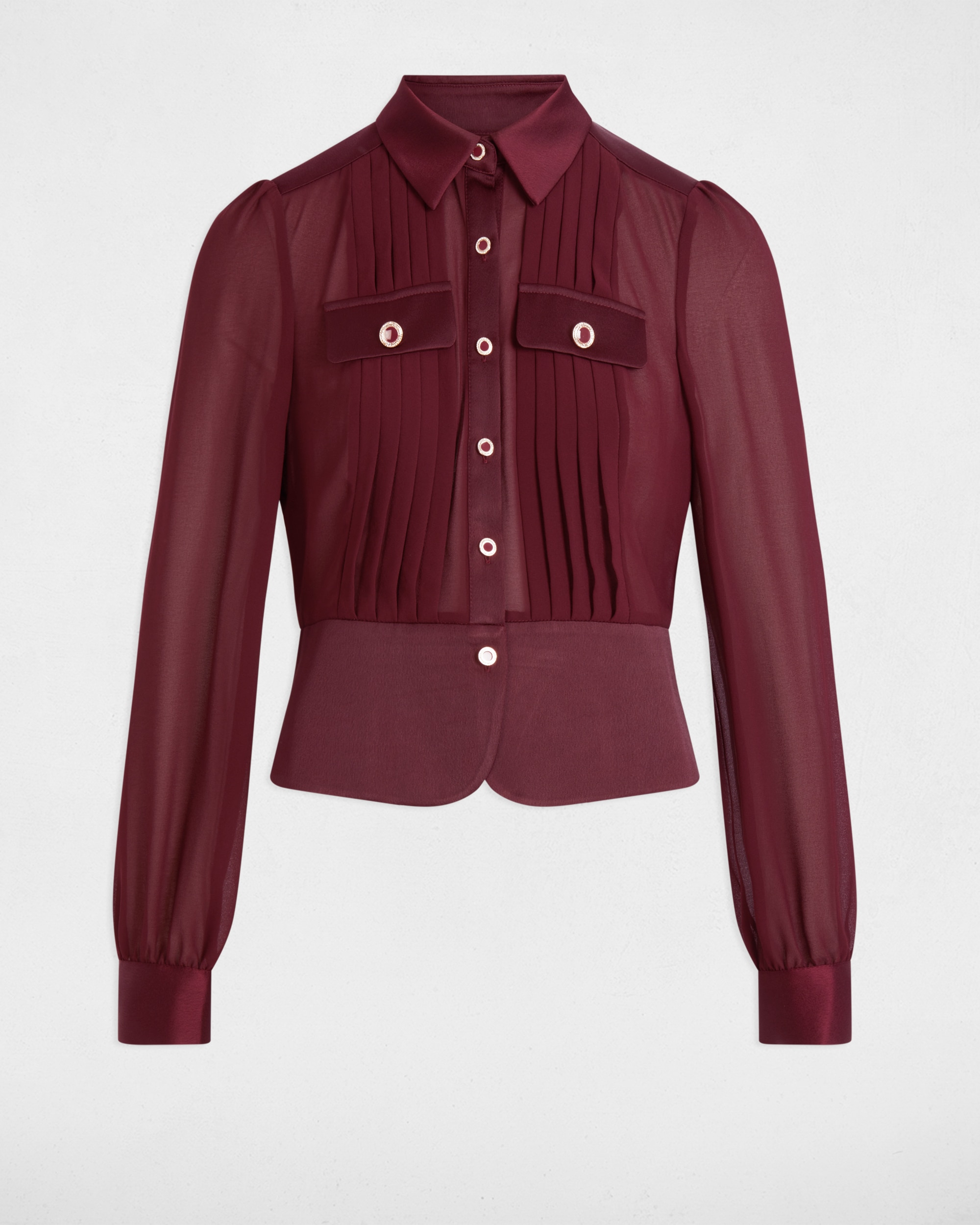 Camisa de mujer manga larga con pliegues - Morgan - Burdeos Burdeos-3