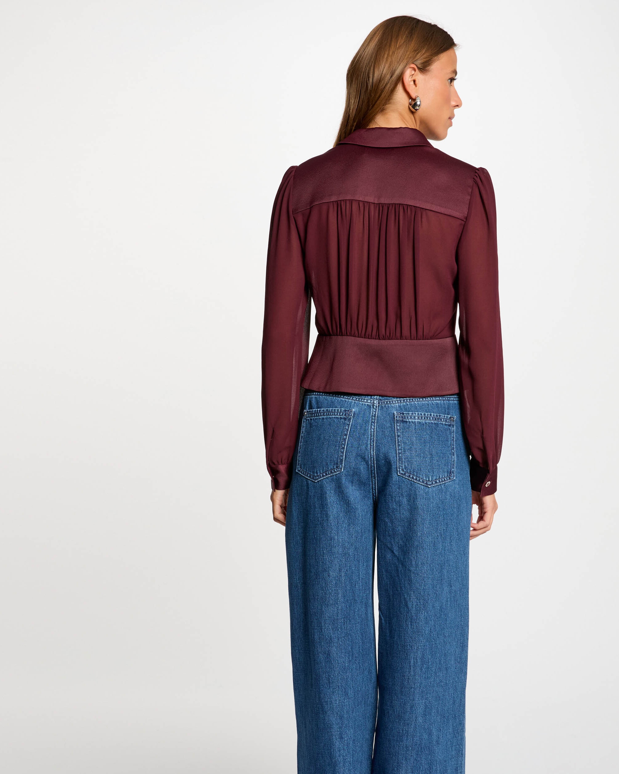 Camisa de mujer manga larga con pliegues - Morgan - Burdeos Burdeos-2