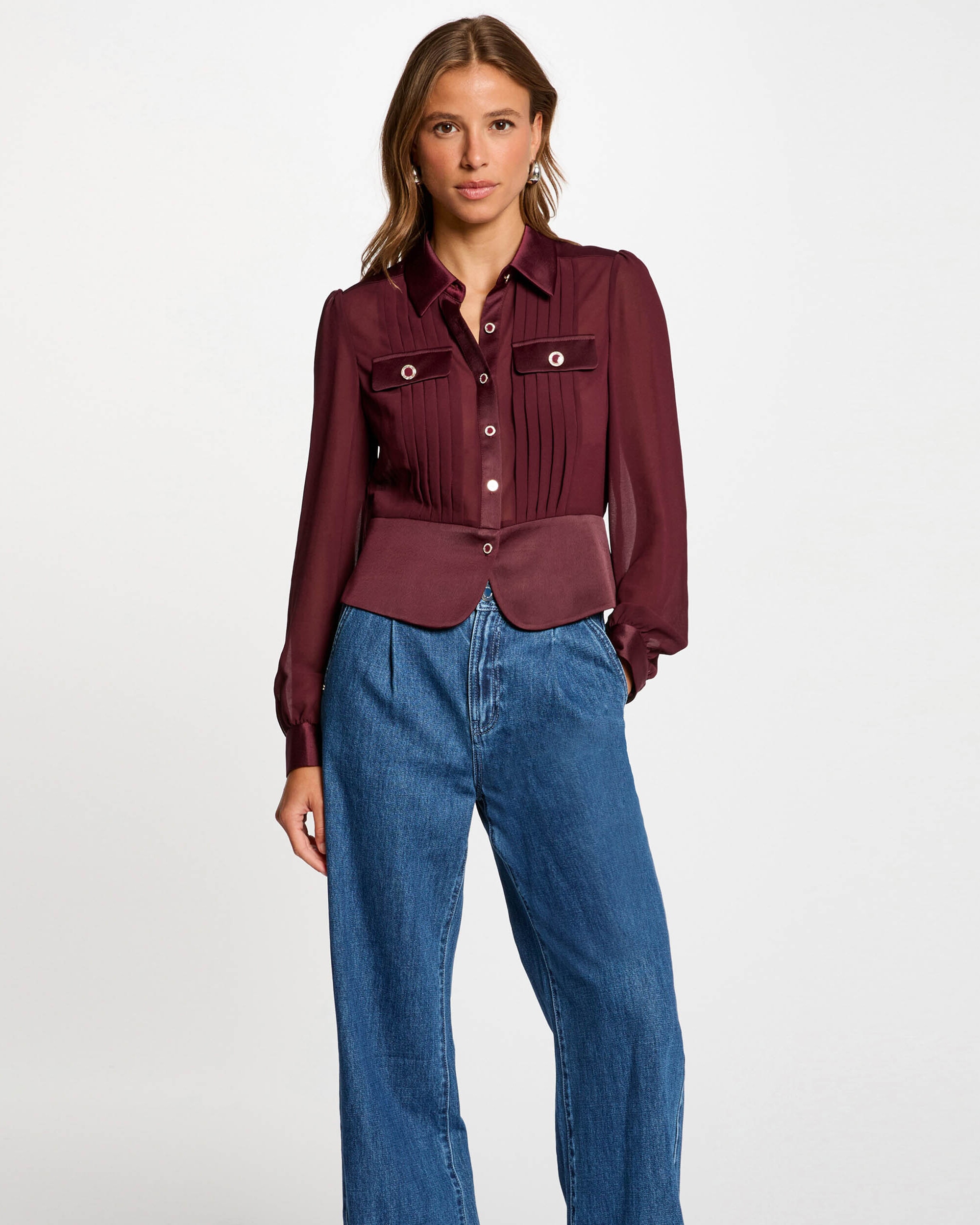 Camisa de mujer con botones a contraste - Morgan - Burdeos Burdeos-1
