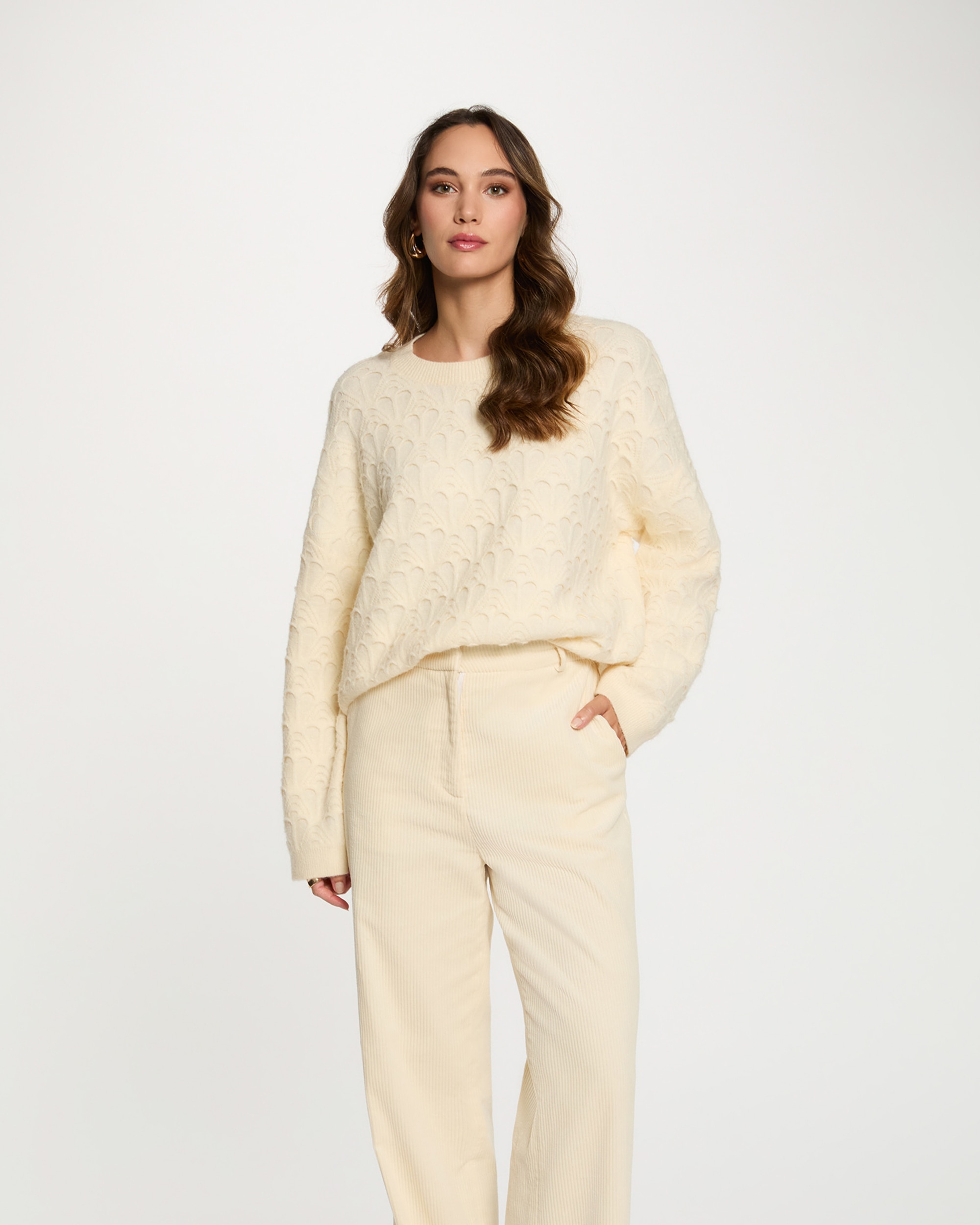Jersey de mujer cuello redondo fantasía - Morgan - Crema Crema-1
