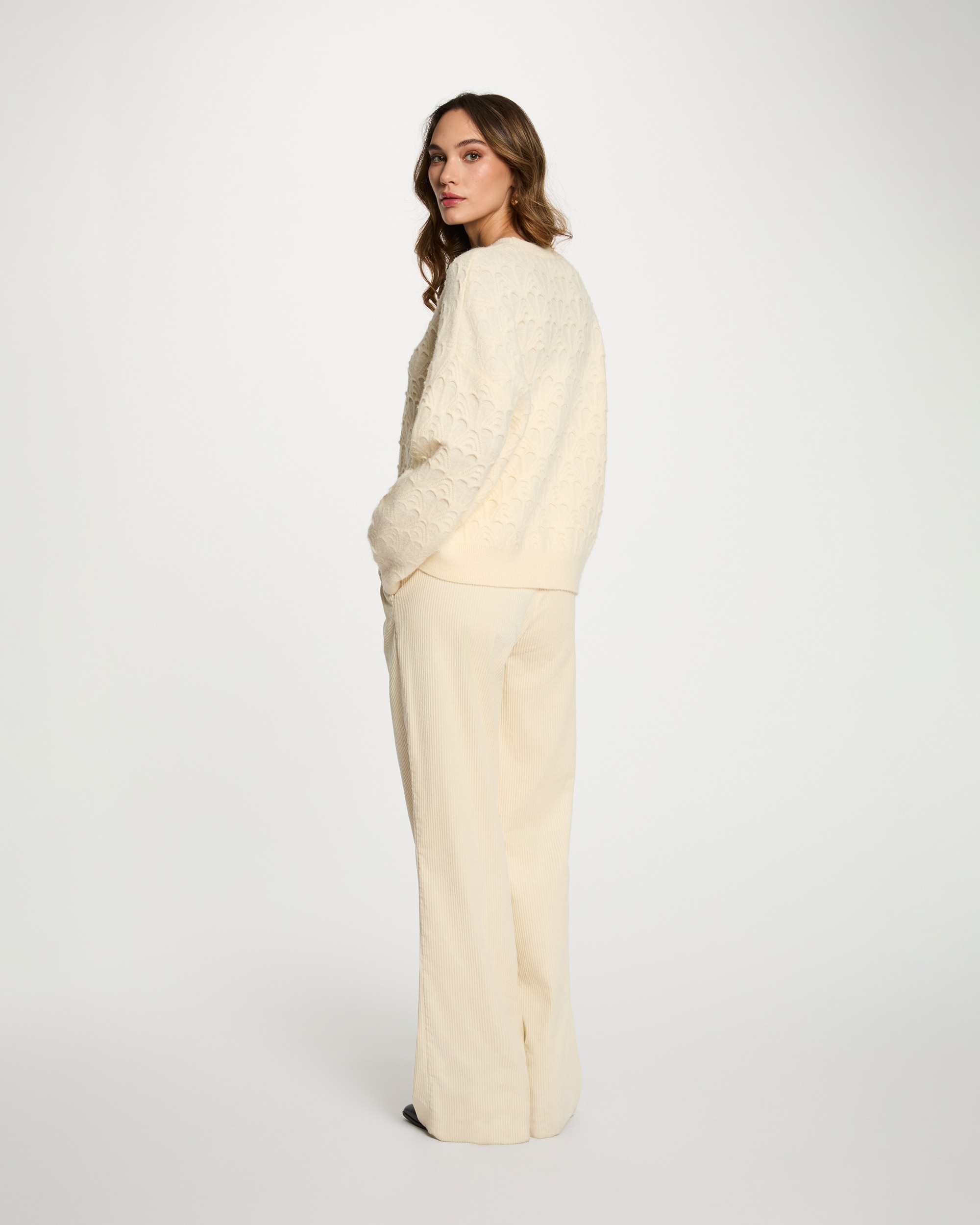 Jersey de mujer cuello redondo fantasía - Morgan - Crema Crema-2