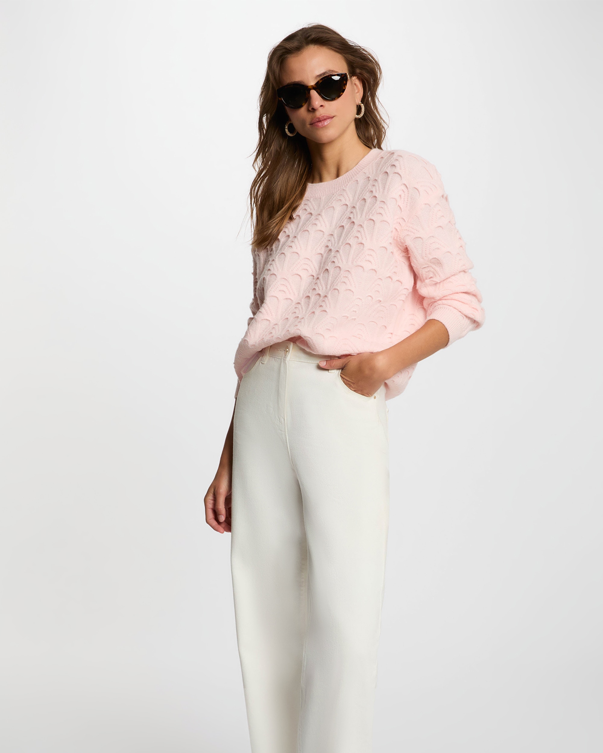 Jersey de mujer con punto calado - Morgan - Rosa claro Rosa claro-1