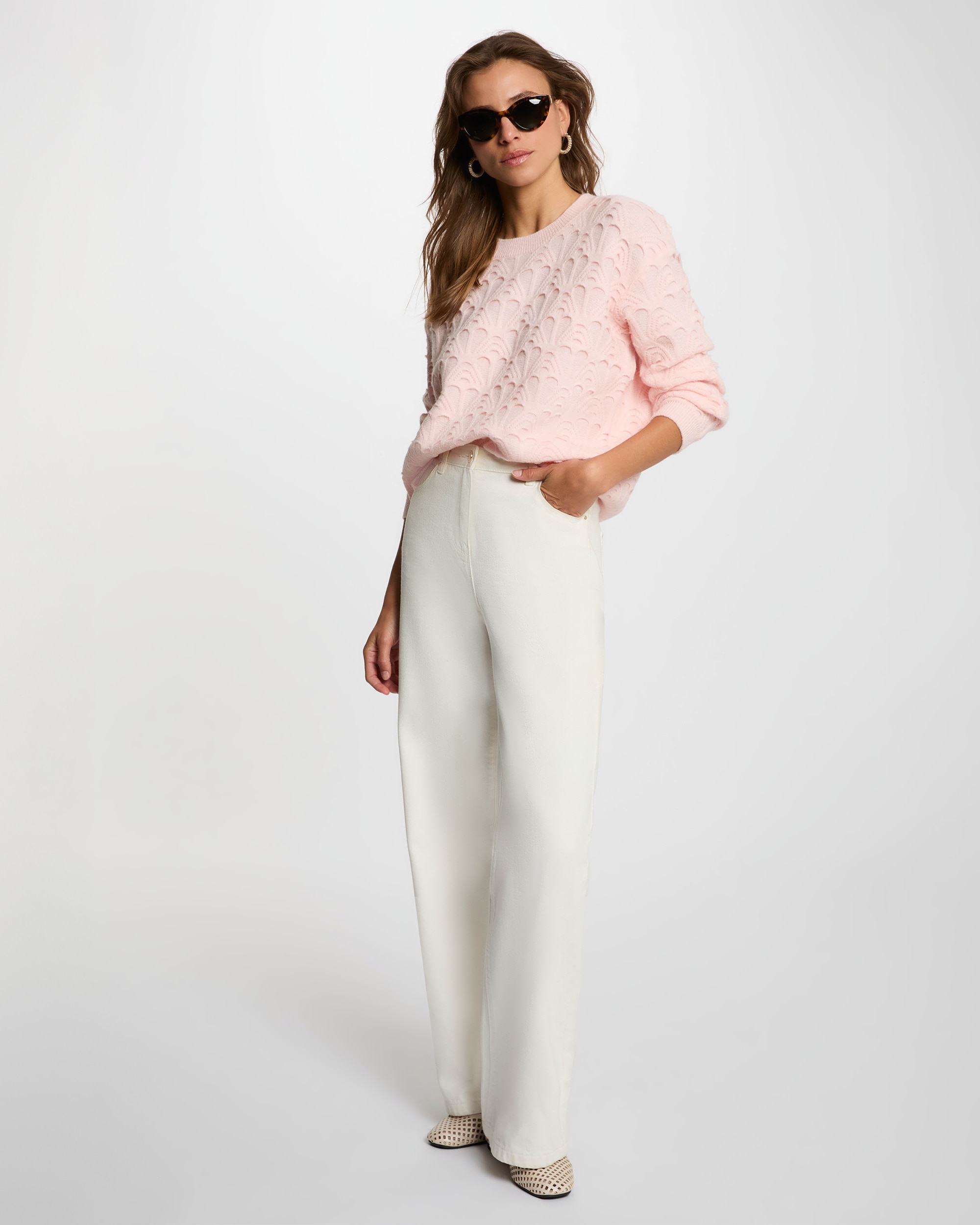 Jersey de mujer con punto calado - Morgan - Rosa claro Rosa claro-3
