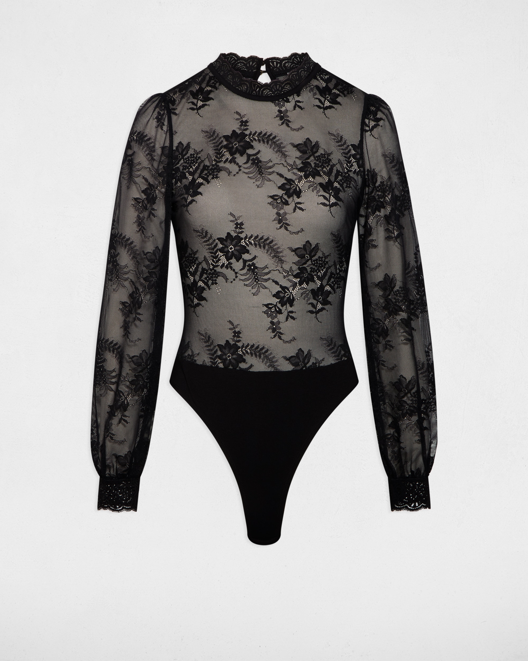 Camiseta de mujer de encaje con mangas largas - Morgan - Negro Negro-5