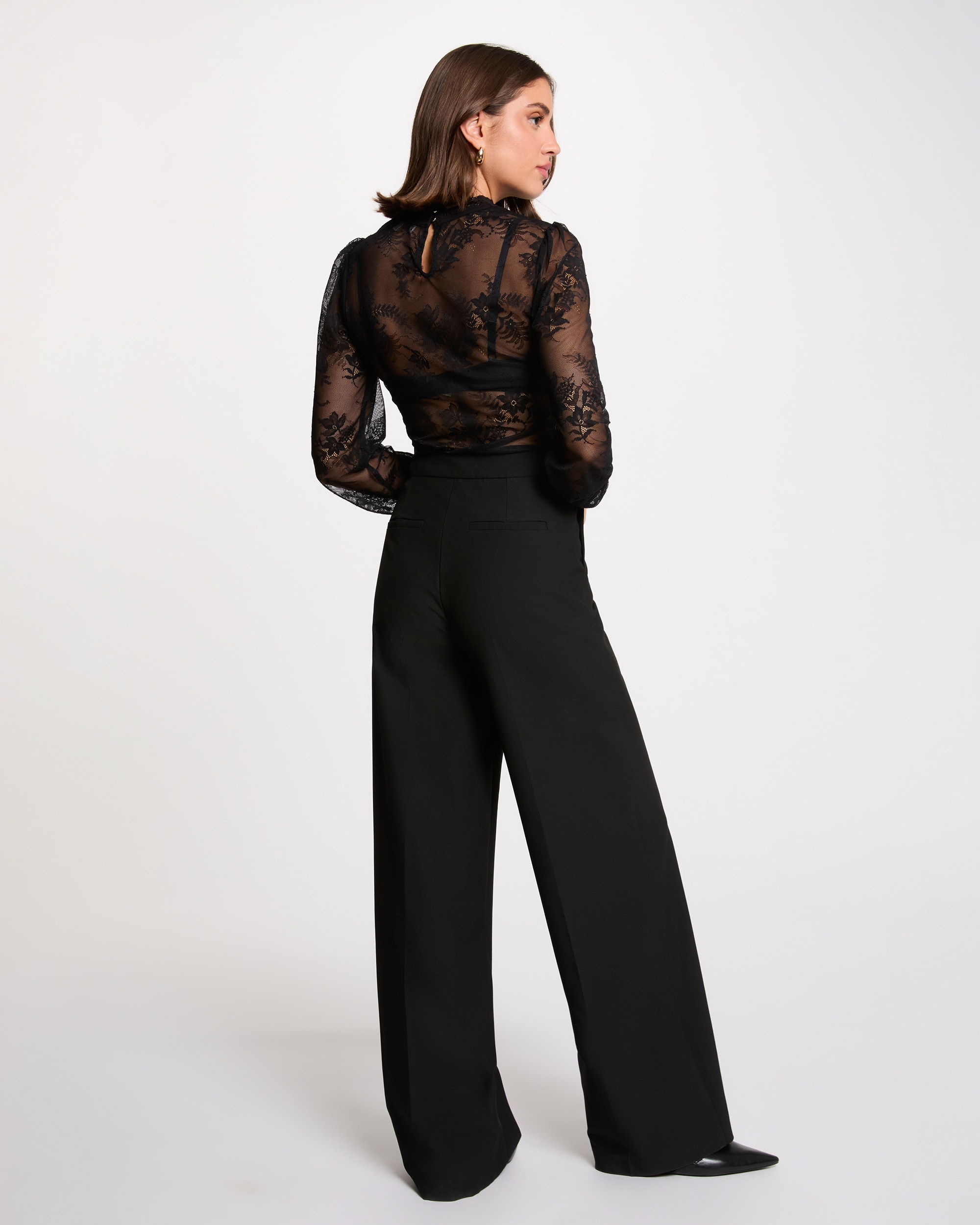 Camiseta de mujer de encaje con mangas largas - Morgan - Negro Negro-2