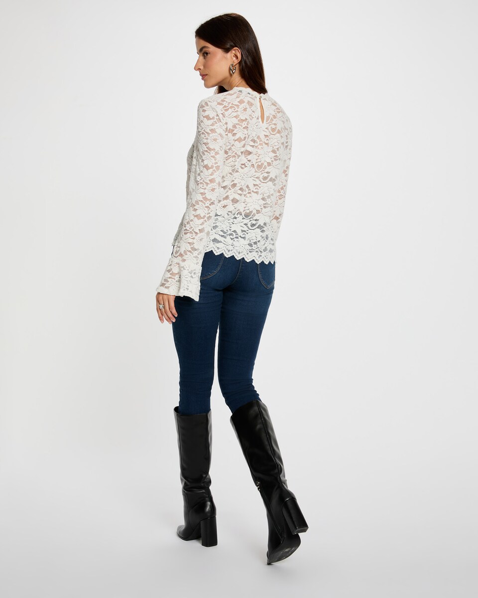 Blusa de mujer encaje mangas largas 36/S Blanco