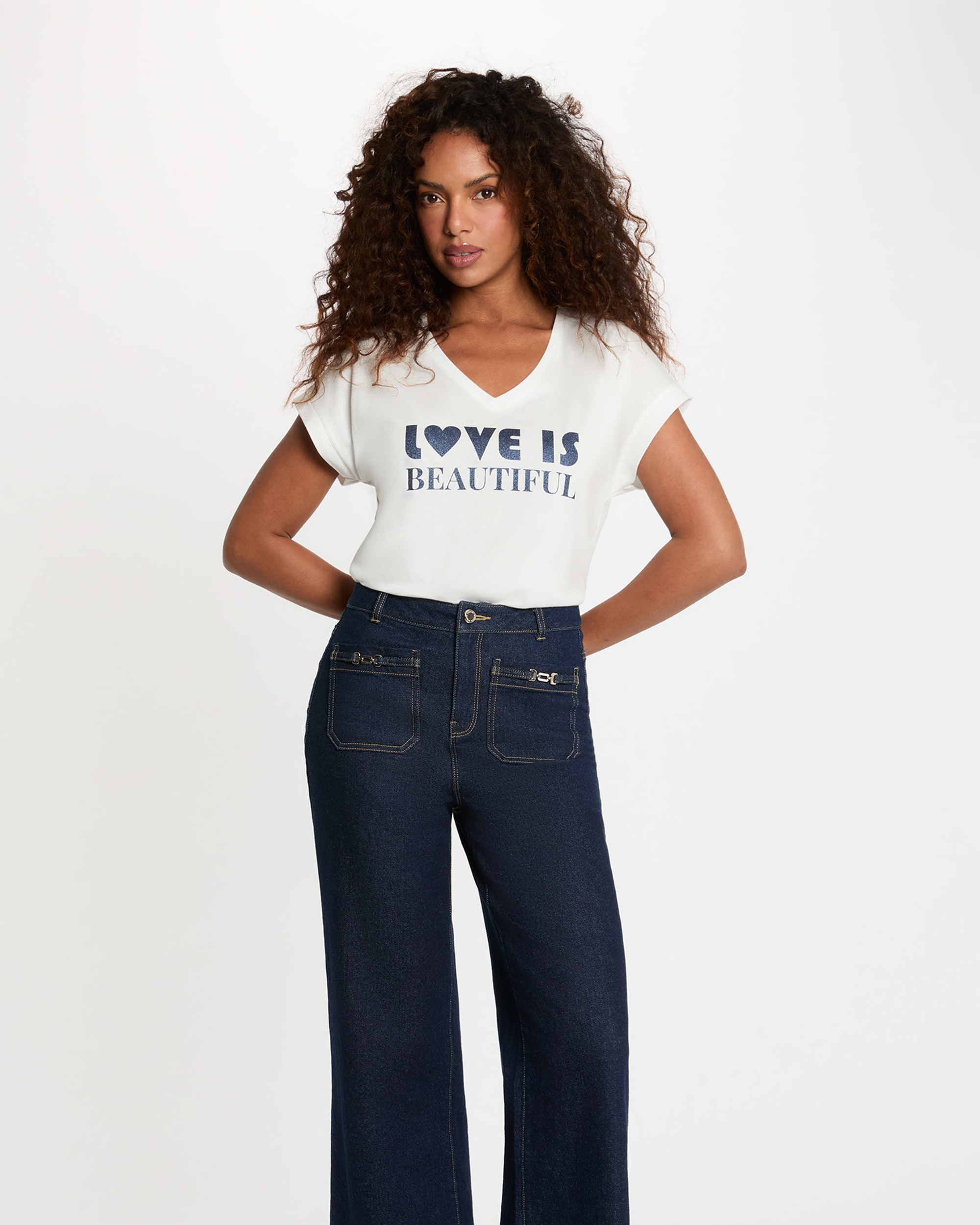 Morgan - Camiseta de mujer escote pico manga corta.
