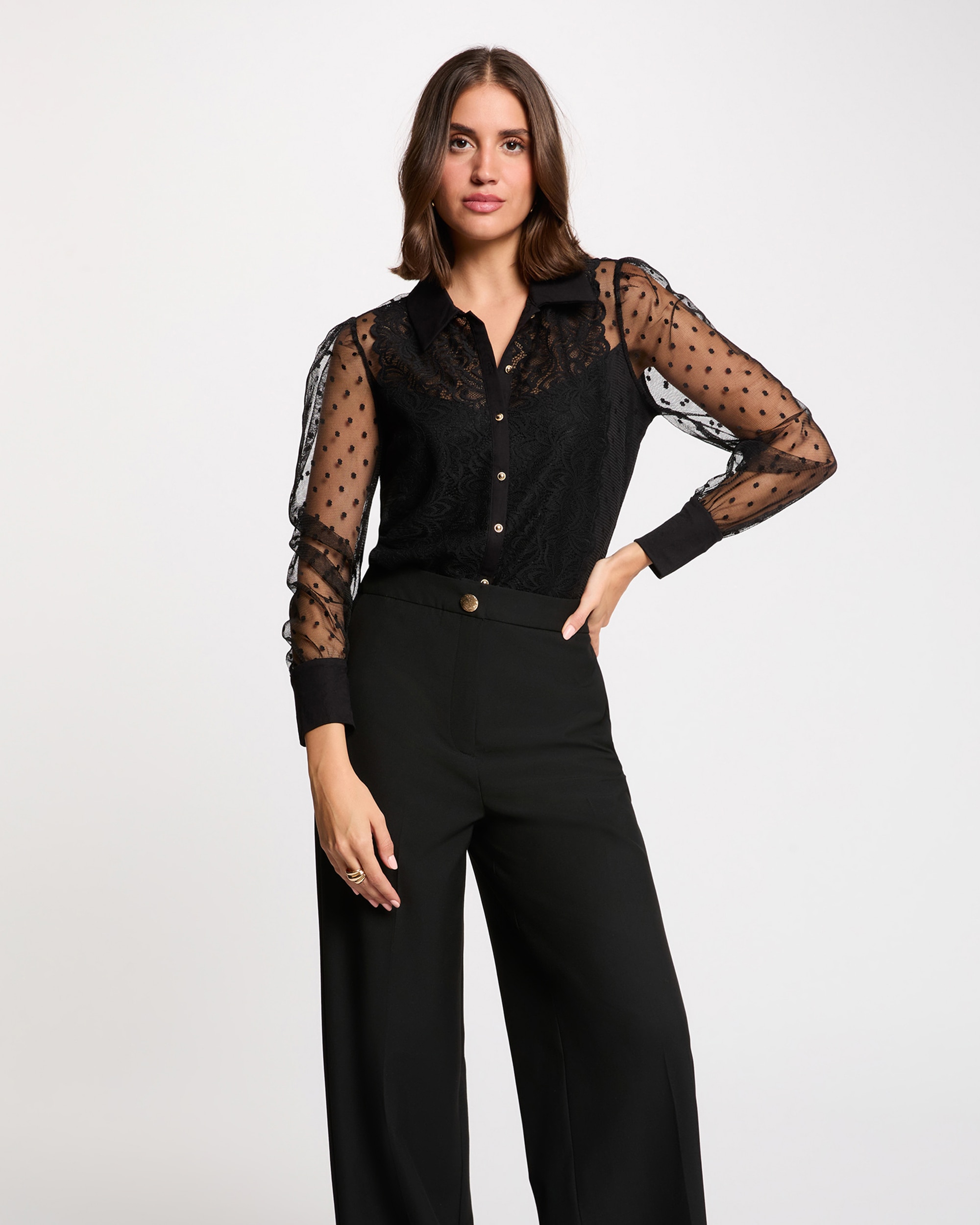 Imagen 1 de Blusa de mujer de encaje manga larga - Morgan - Negro Negro
