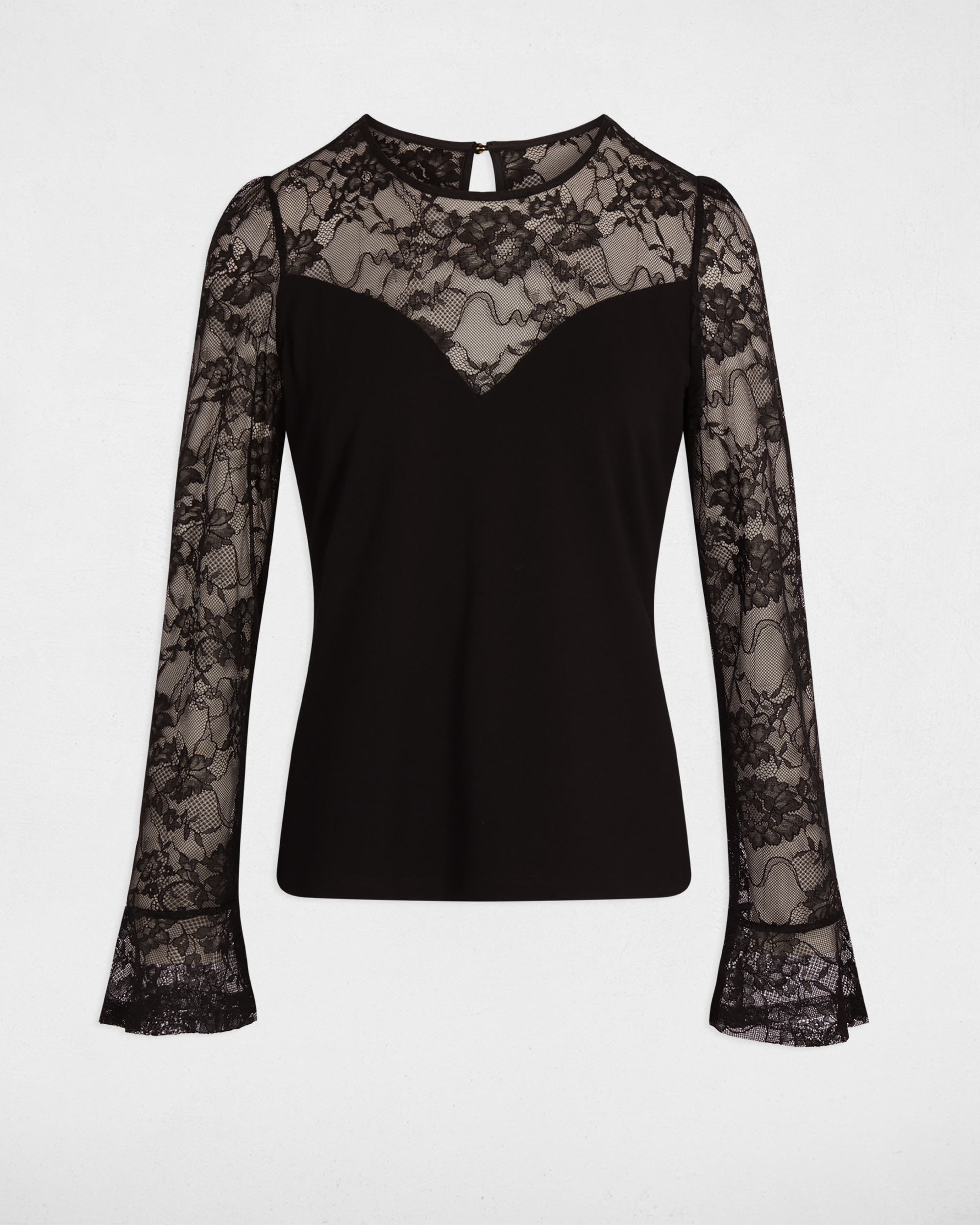 Camiseta de mujer entallada de encaje - Morgan - Negro Negro-5