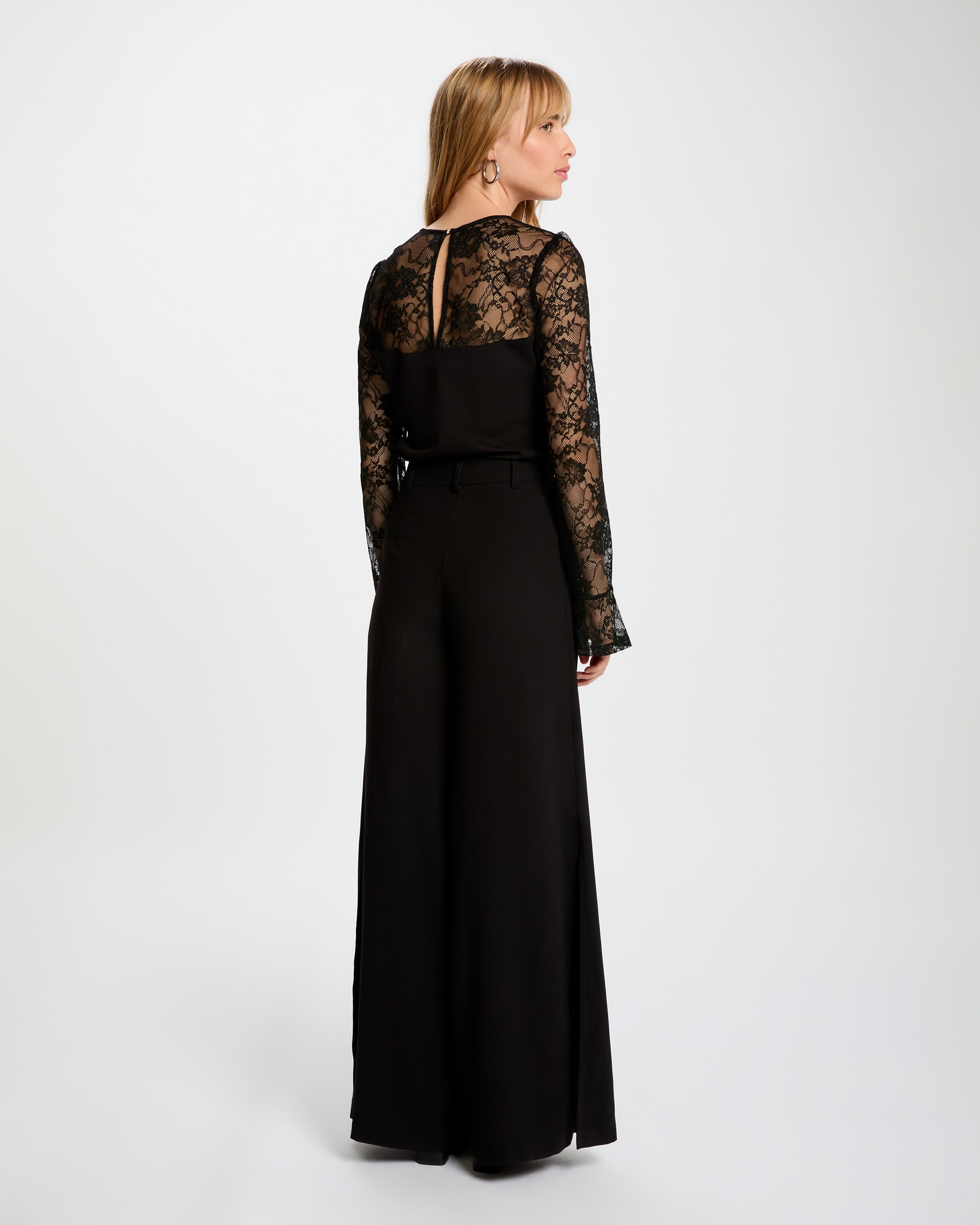 Camiseta de mujer entallada de encaje - Morgan - Negro Negro-2