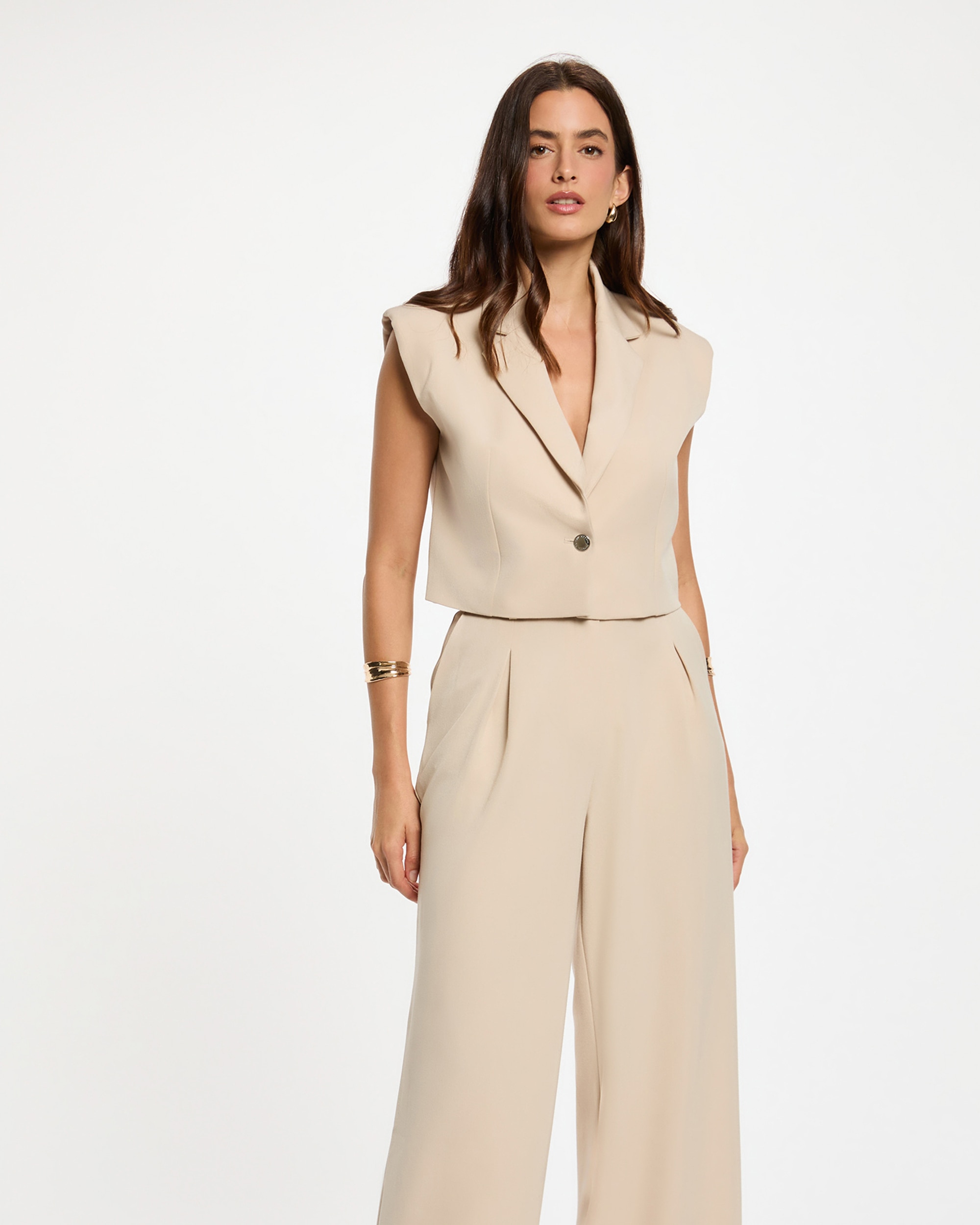 Blazer de mujer crop sin mangas - Morgan - Beige Beige-1
