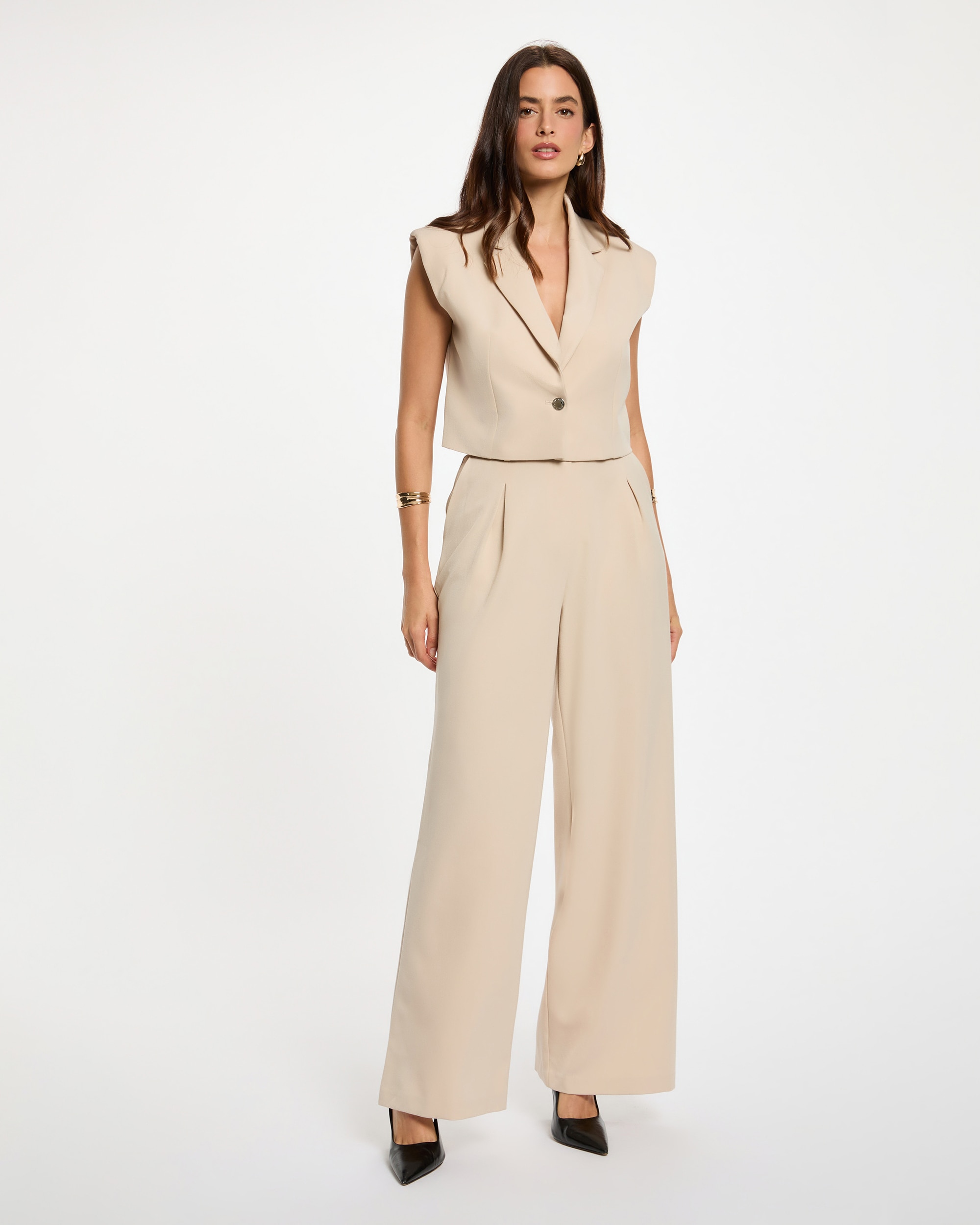 Blazer de mujer crop sin mangas - Morgan - Beige Beige-3