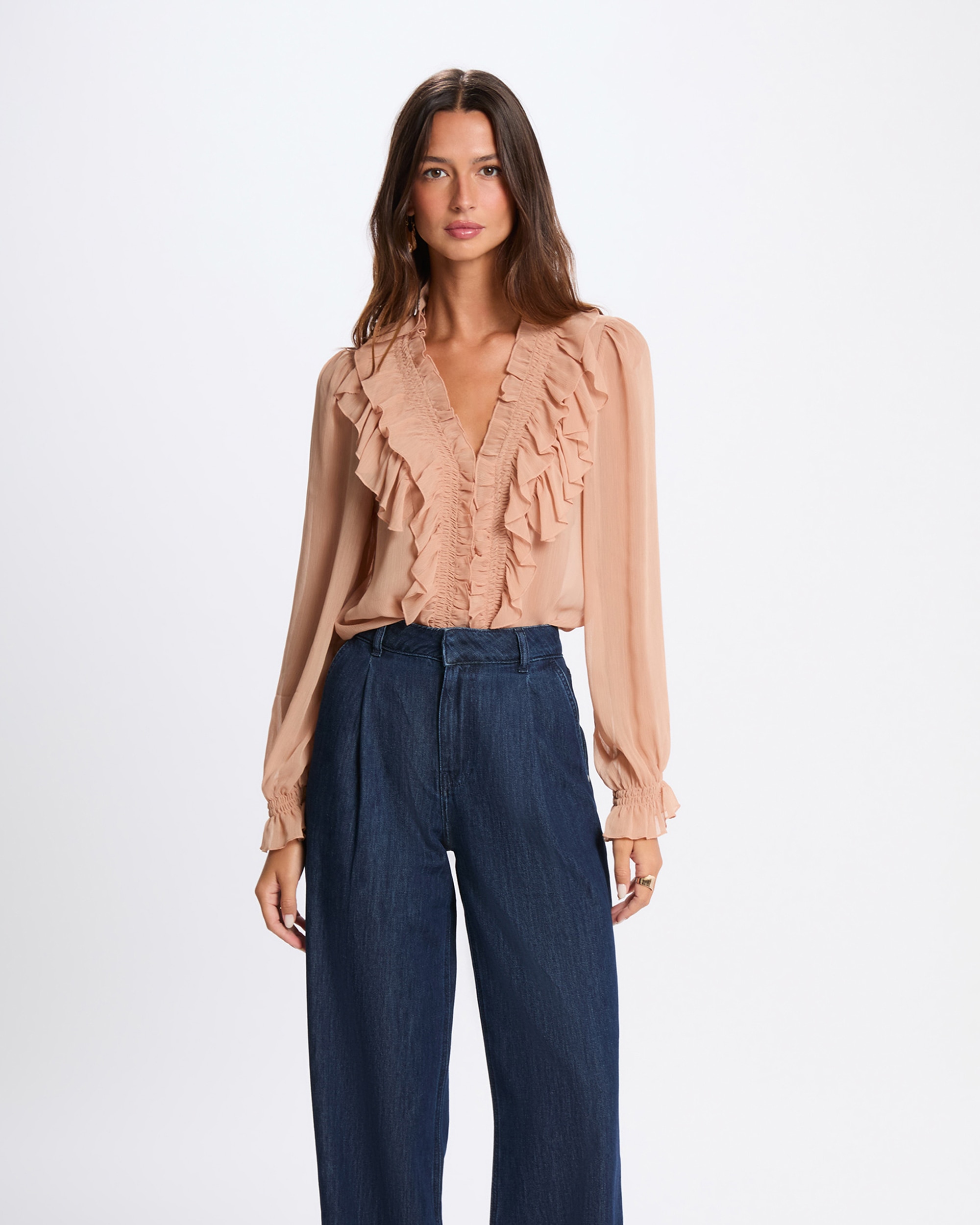 Camisa de mujer con volantes - Morgan - Rosa claro Rosa claro-1