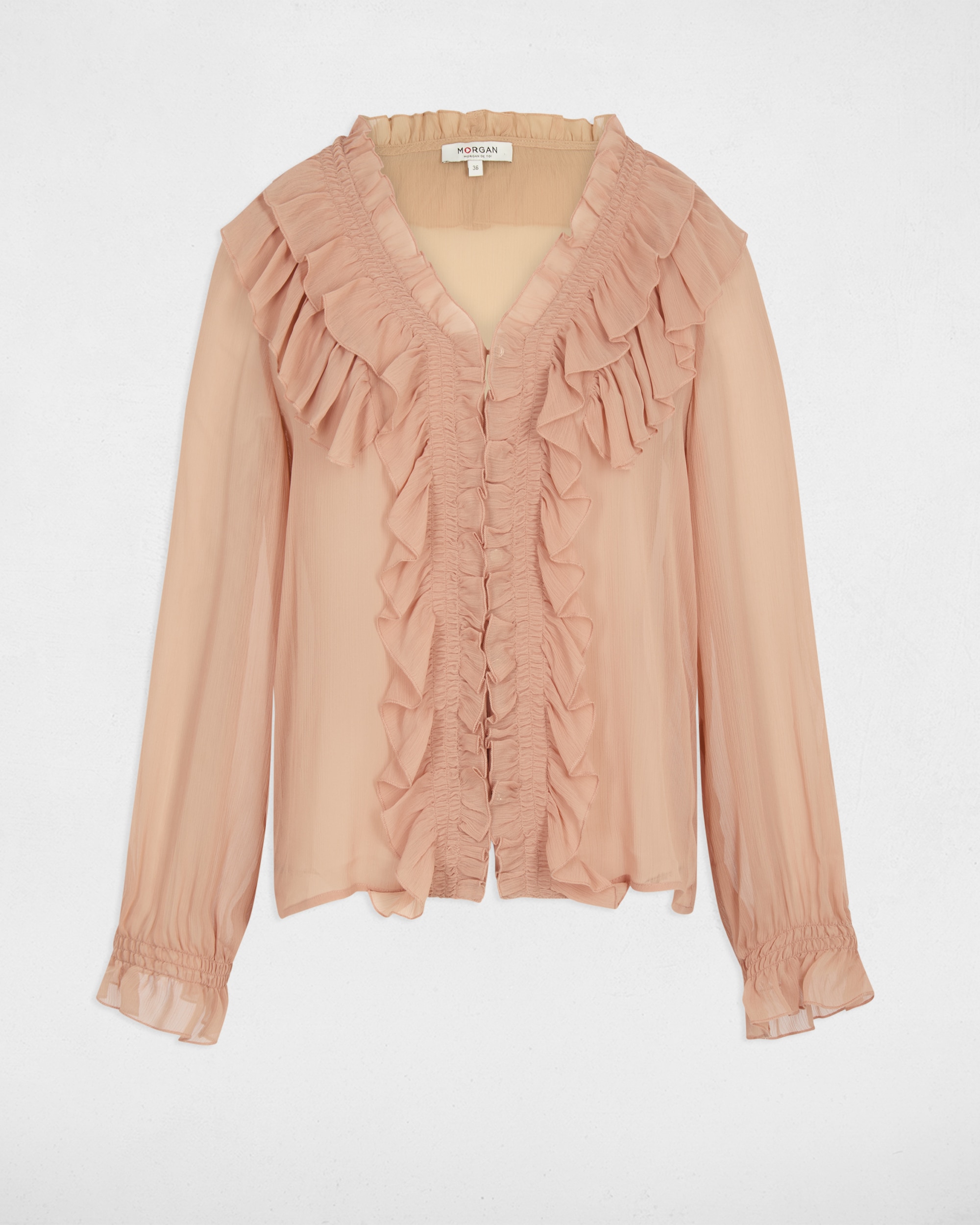 Camisa de mujer con volantes - Morgan - Rosa claro Rosa claro-5