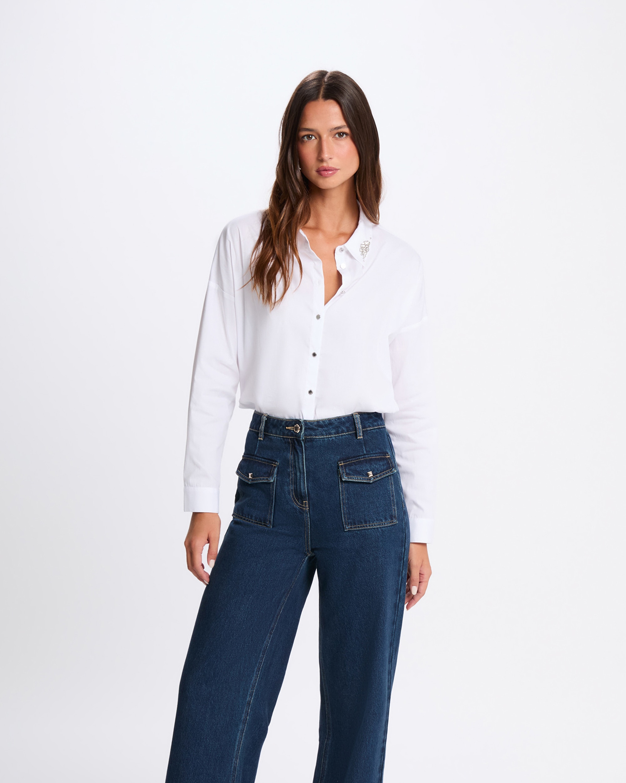Morgan - Camisa de mujer oversize con strass.