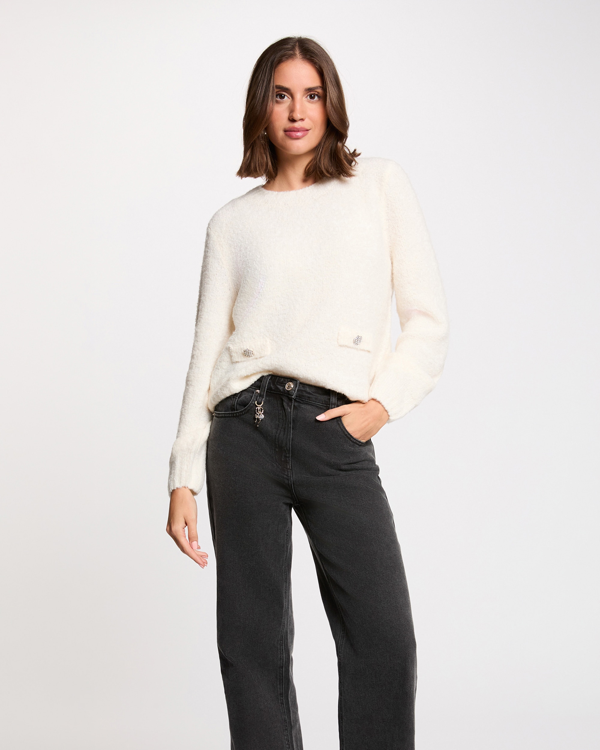 Morgan - Jersey de mujer en fibra gruesa con cuello redondo.