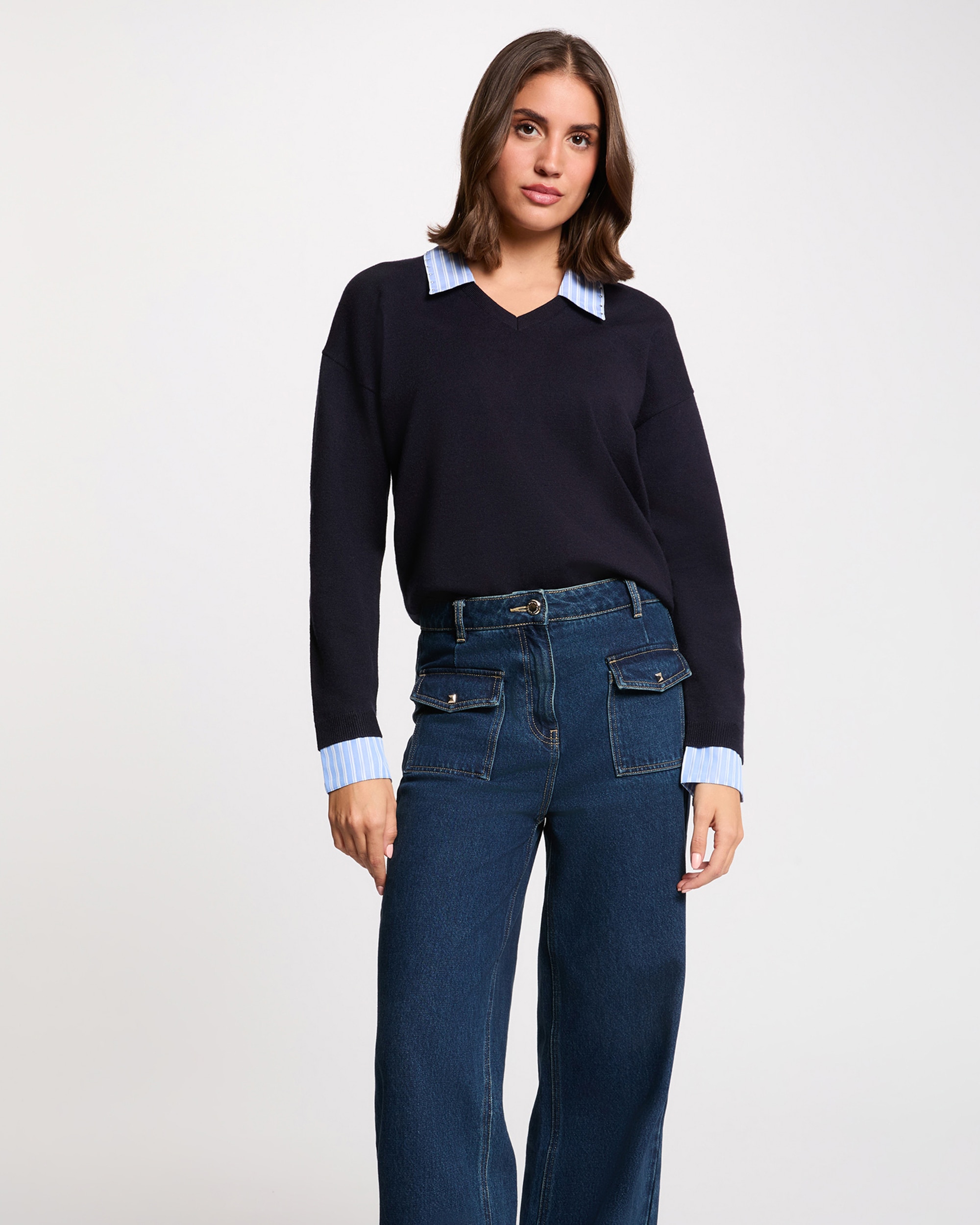 Jersey Morgan Mujer Suéter Morgan Para Mujer - Cuello V, Algodón 100%, Manga Morgan Jersey Mujer