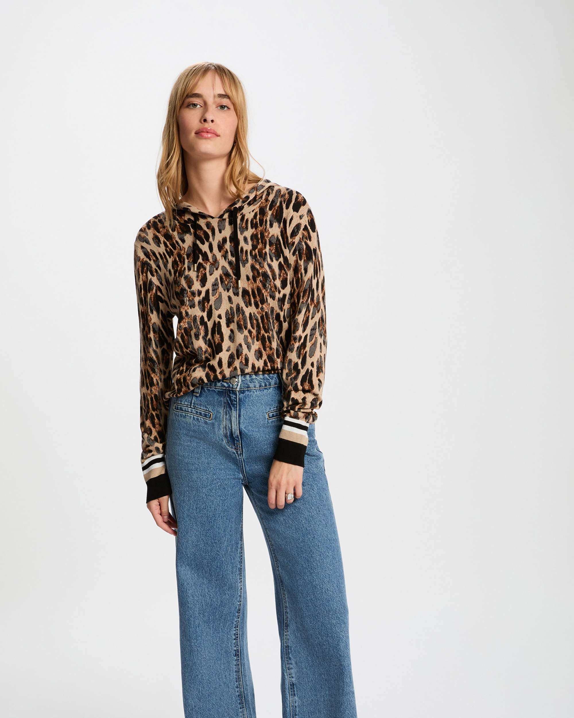 Morgan - Jersey de mujer con capucha y estampado animalier.