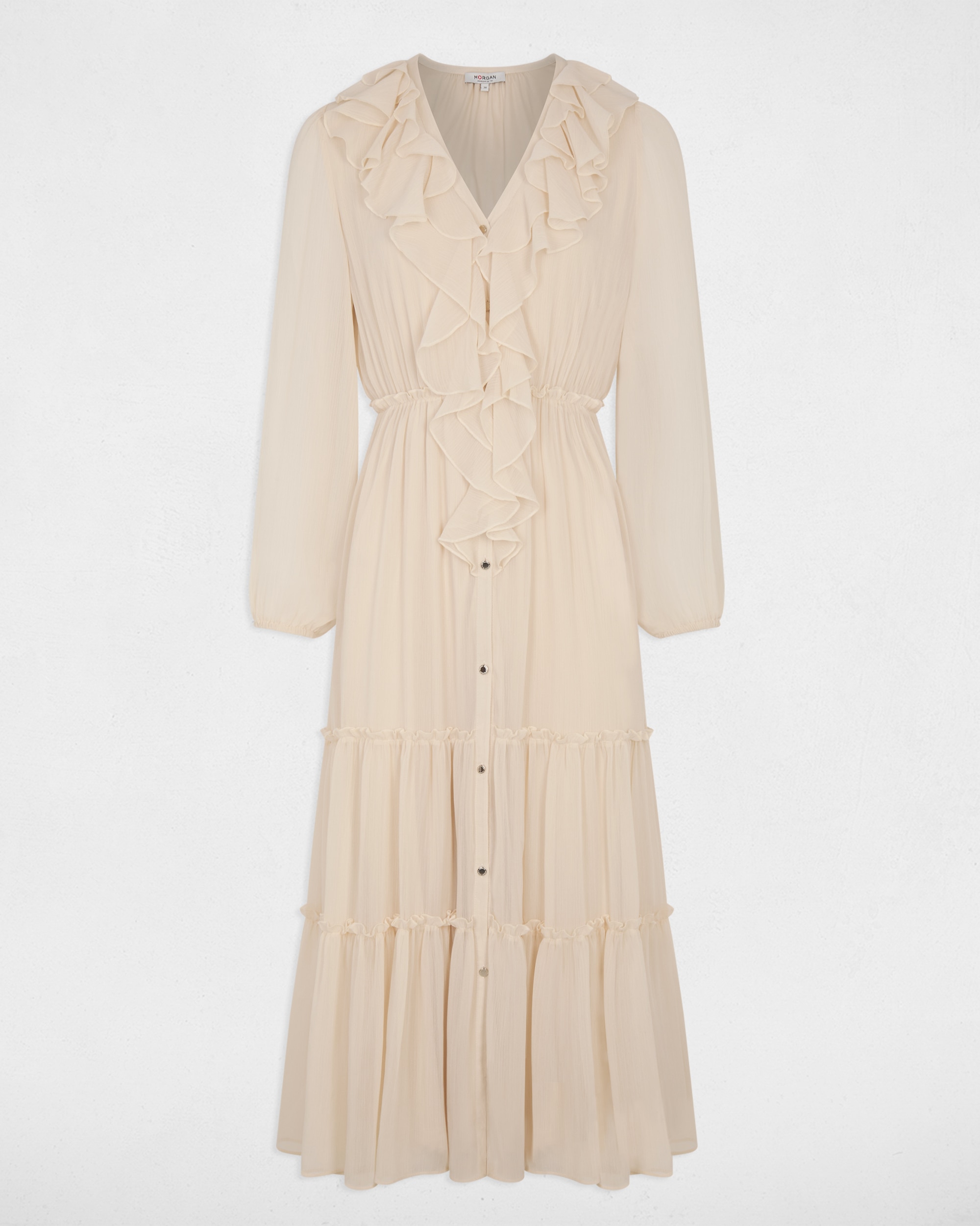 Vestido largo fluido con escote pico - Morgan - Burdeos Crema-5