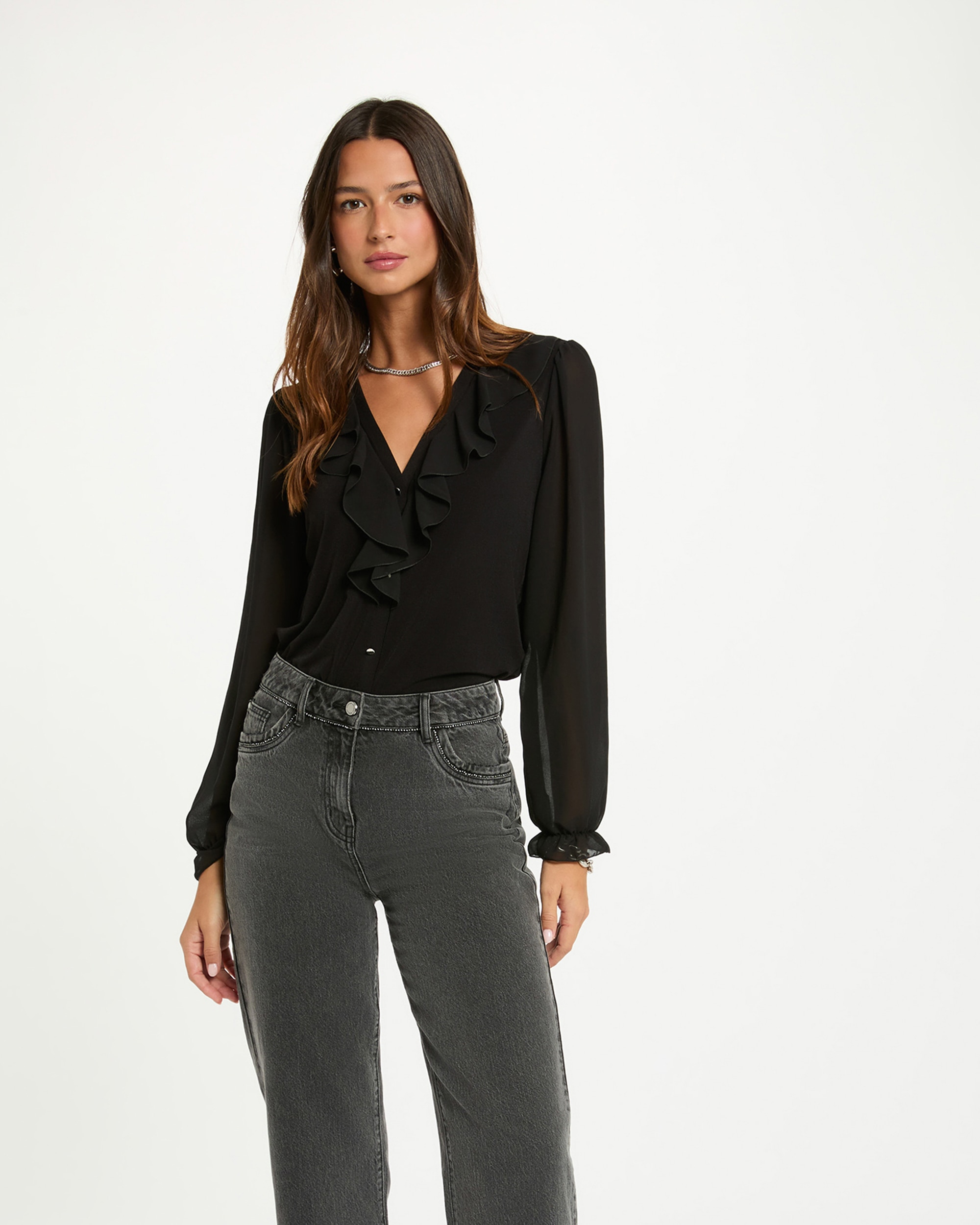 Morgan - Blusa de mujer de gasa con cuello en v.