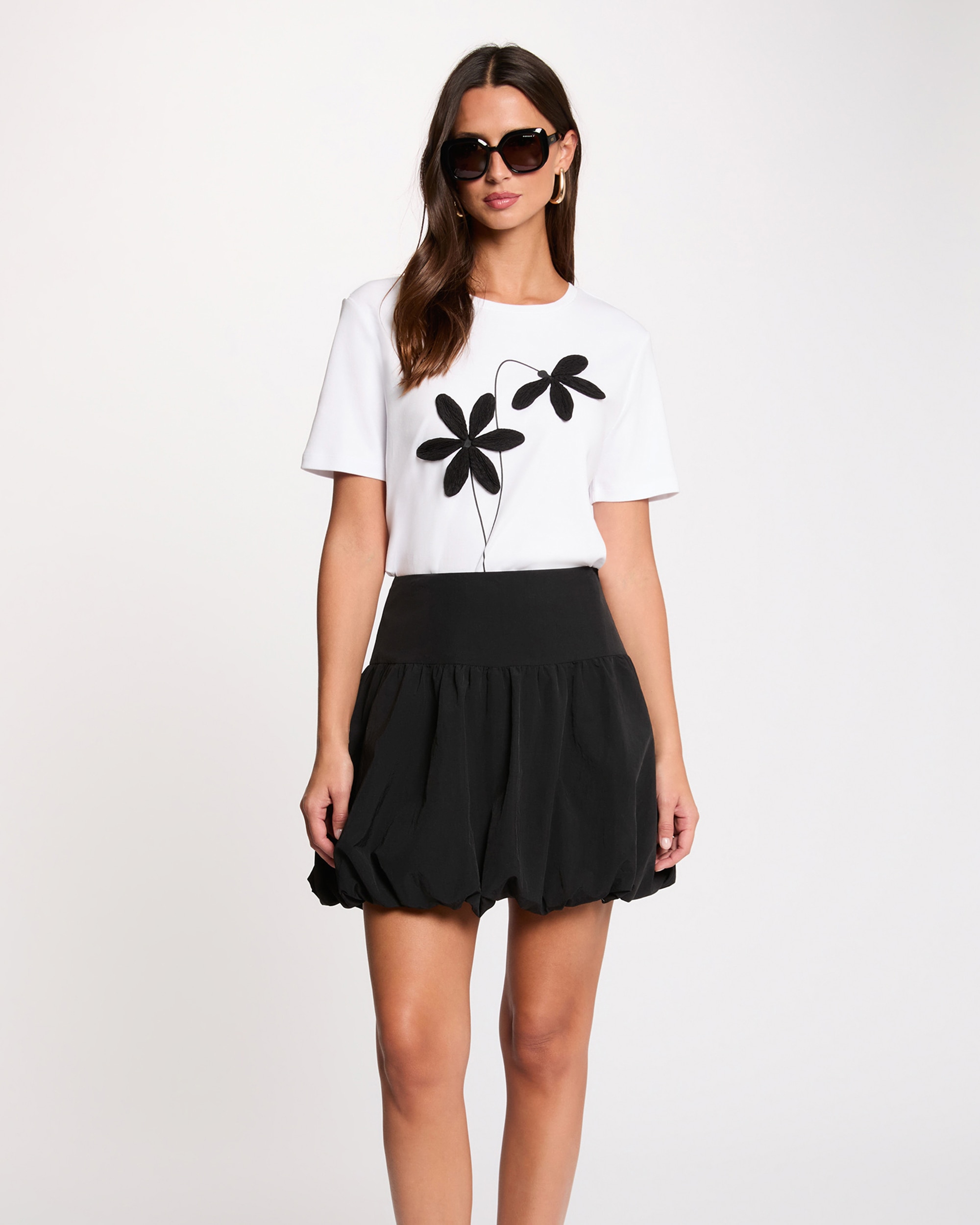 Camiseta de mujer con estampado floral - Morgan - Blanco / Negro Blanco / Negro-1