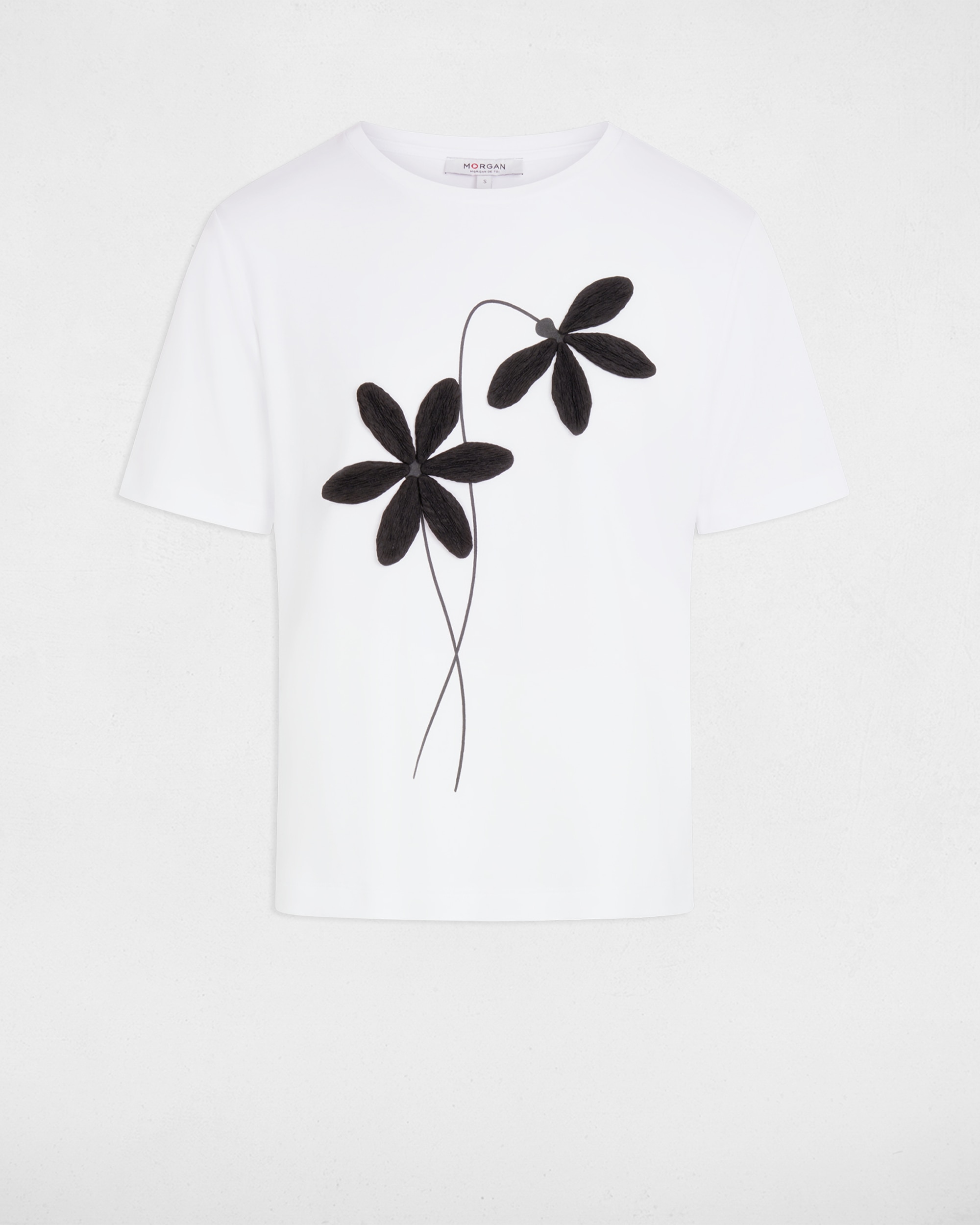 Camiseta de mujer con estampado floral - Morgan - Blanco / Negro Blanco / Negro-5