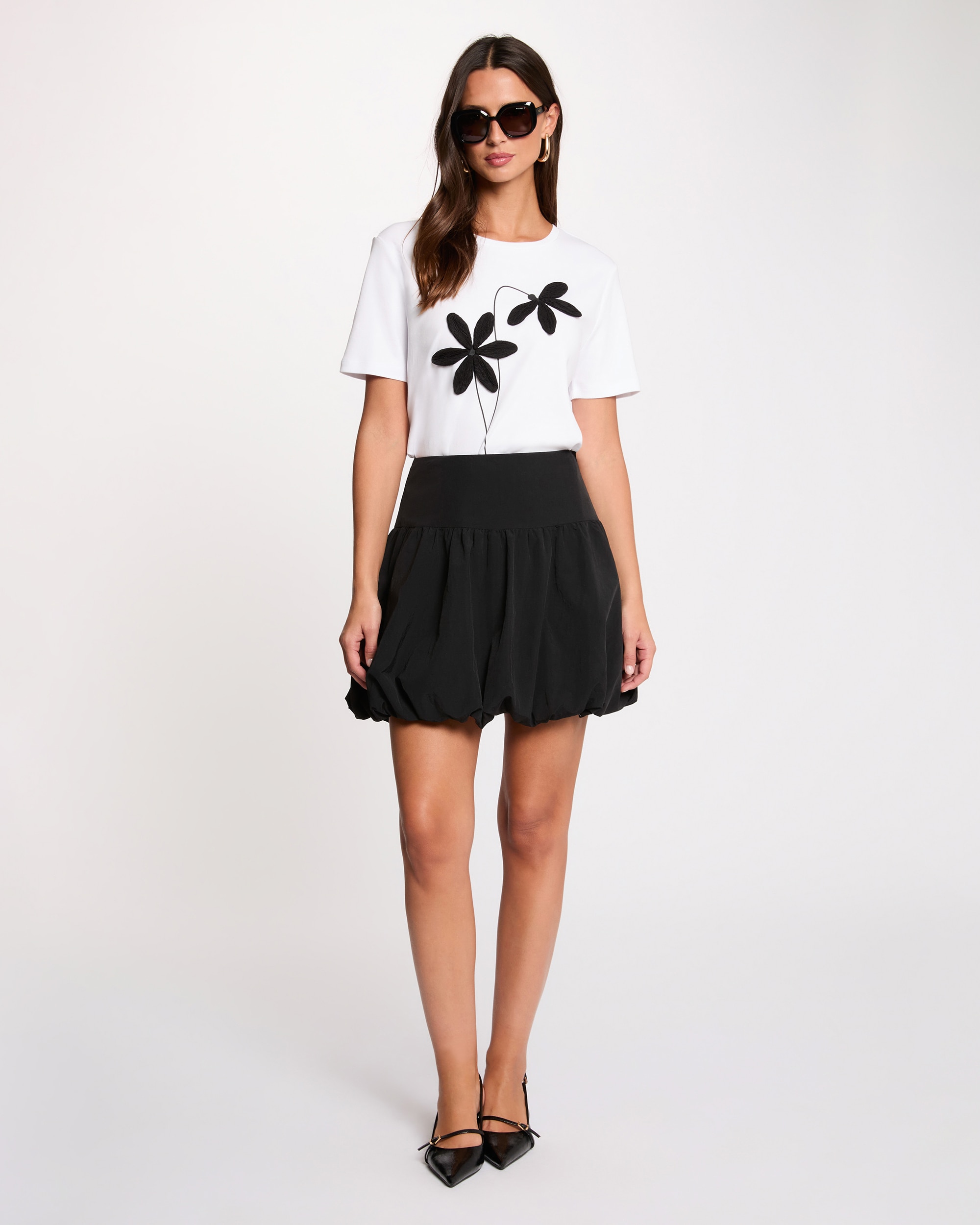 Camiseta de mujer con estampado floral - Morgan - Blanco / Negro Blanco / Negro-3