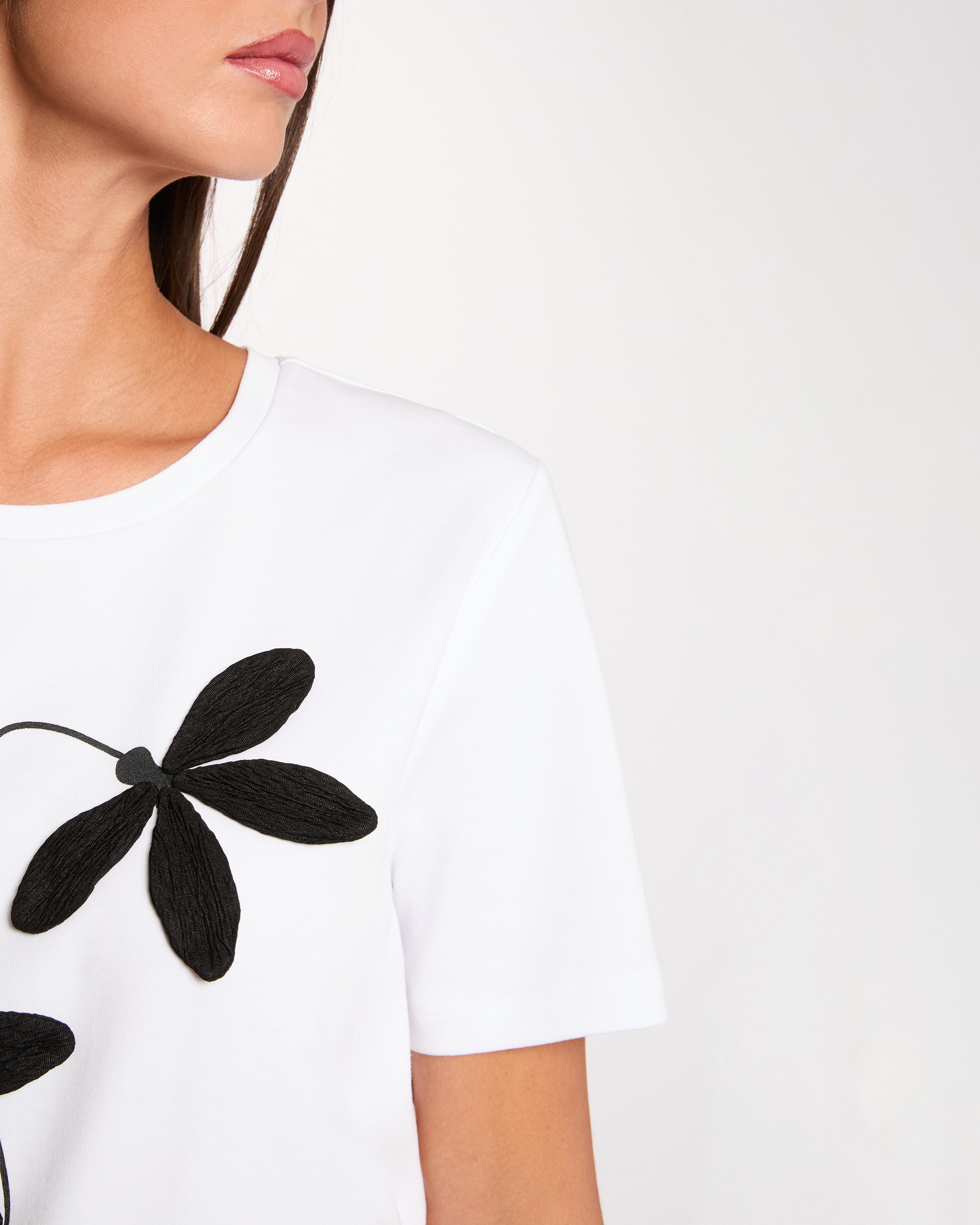 Camiseta de mujer con estampado floral - Morgan - Blanco / Negro Blanco / Negro-4
