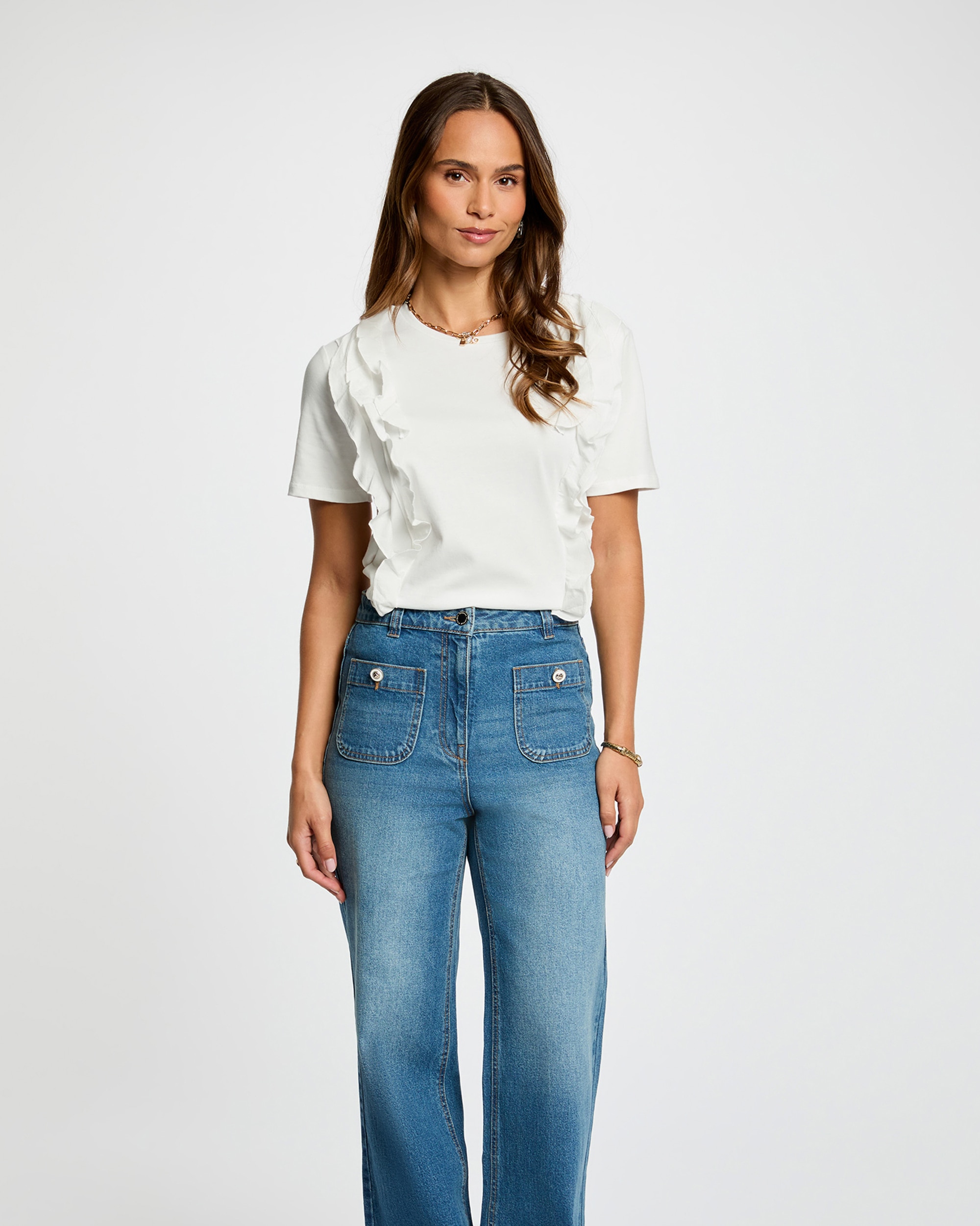 Morgan - Camiseta de mujer con volantes.