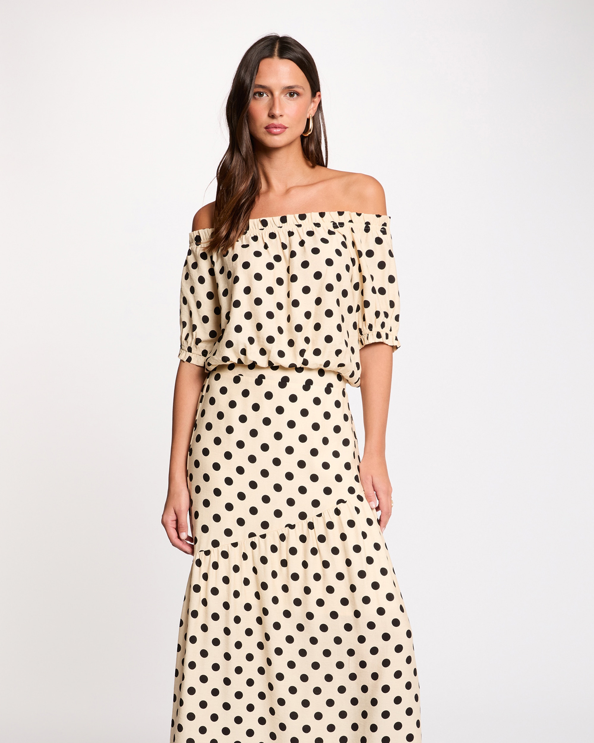 Top de mujer fluido con cuello bardot - Morgan - Beige Beige-1