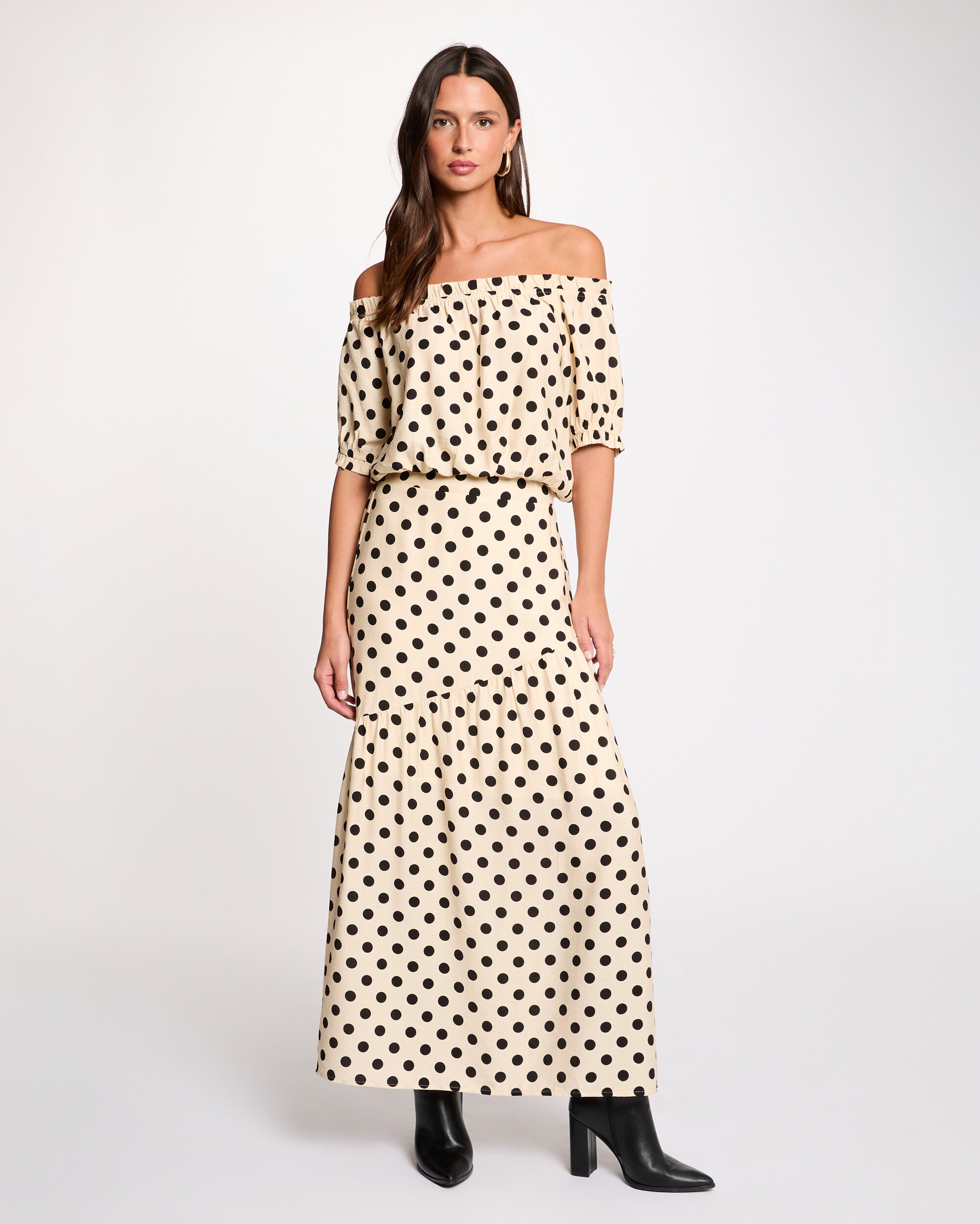 Top de mujer fluido con cuello bardot - Morgan - Beige Beige-3