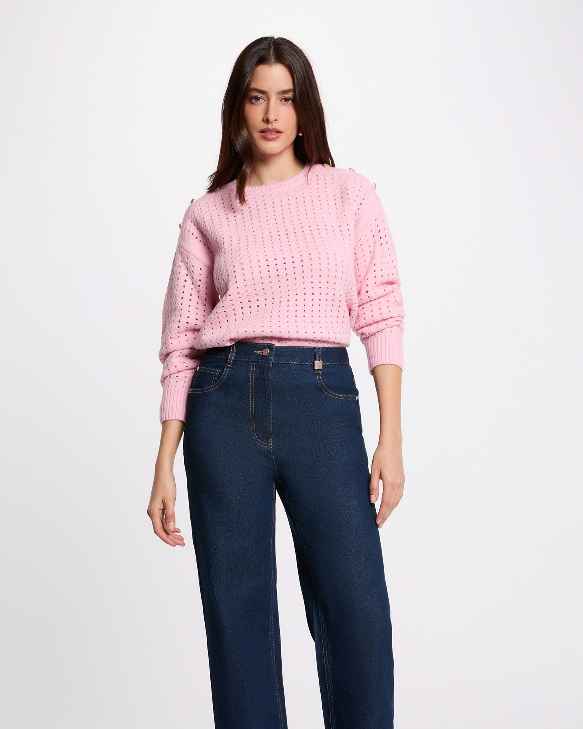 Morgan - Jersey de mujer con hombros abotonados.