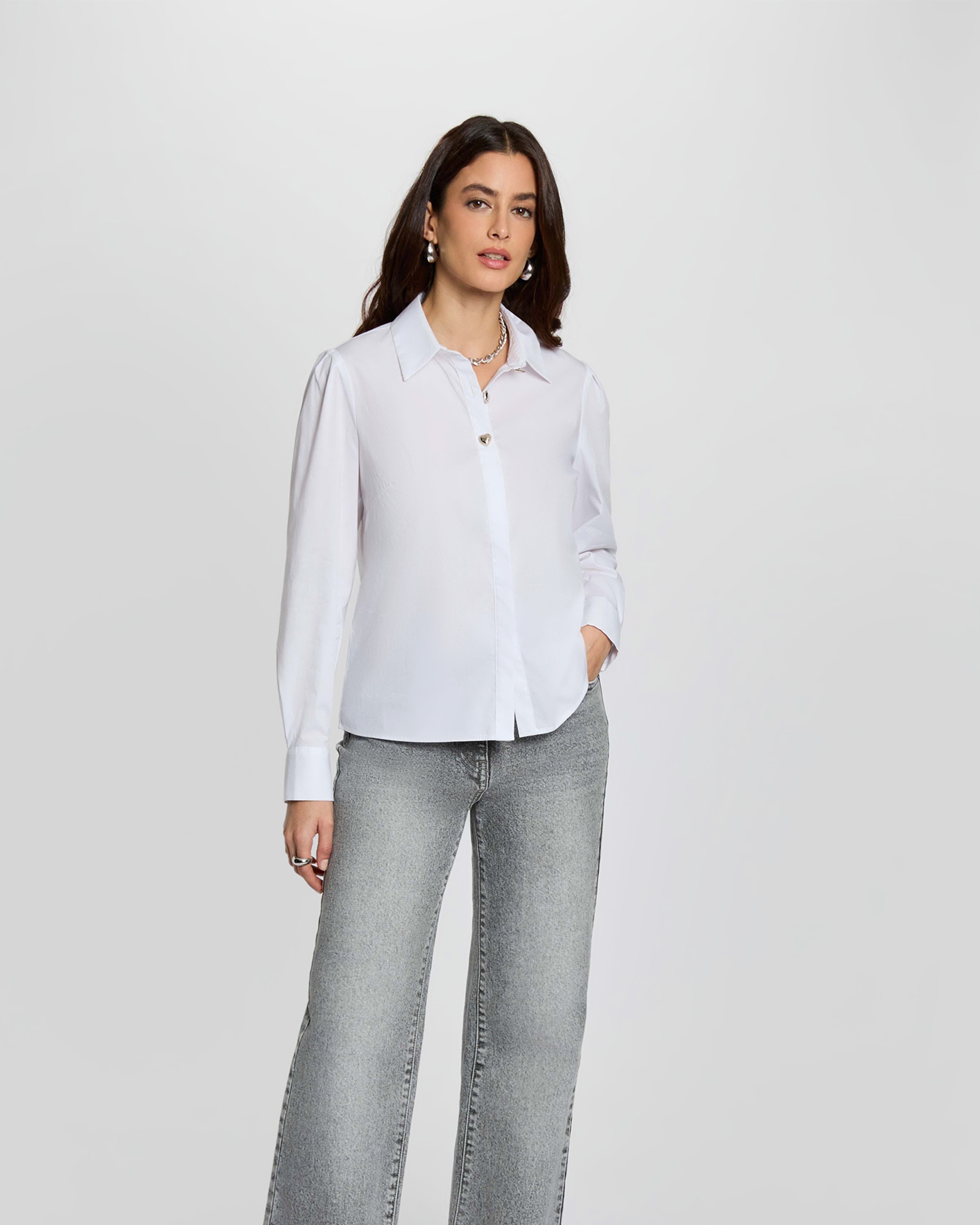 Morgan - Camisa de mujer recta con cuello de solapa.