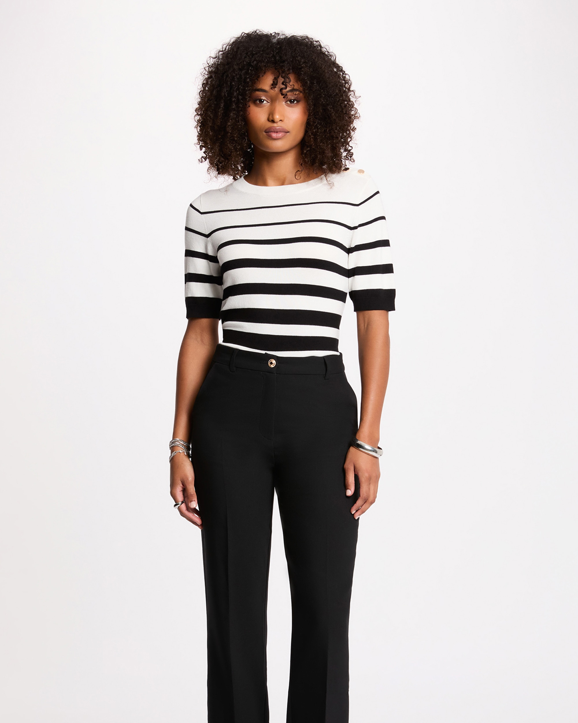 Morgan - Jersey de mujer con mangas cortas y estampado de rayas.