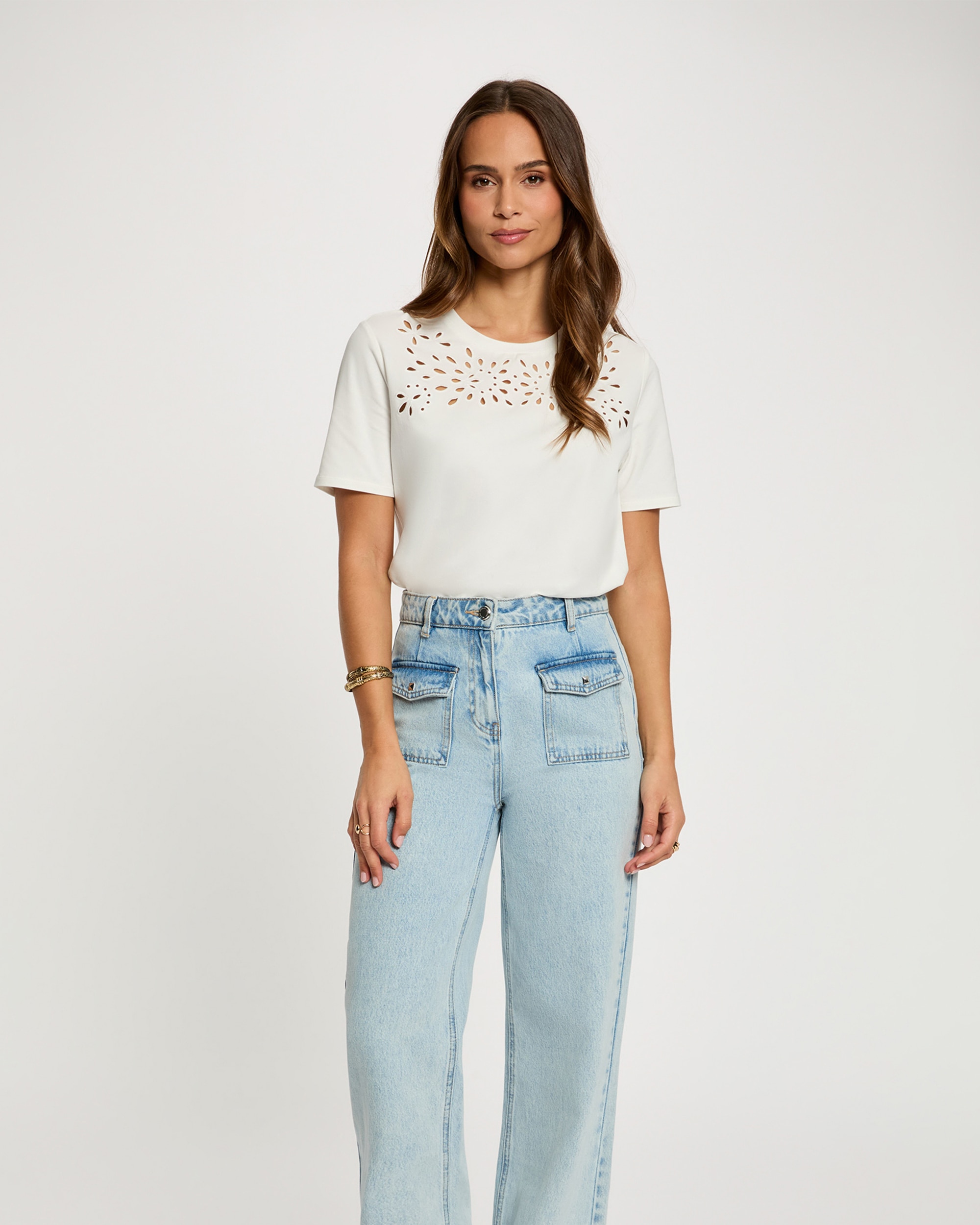 Morgan - Camiseta de mujer bordada de manga corta.