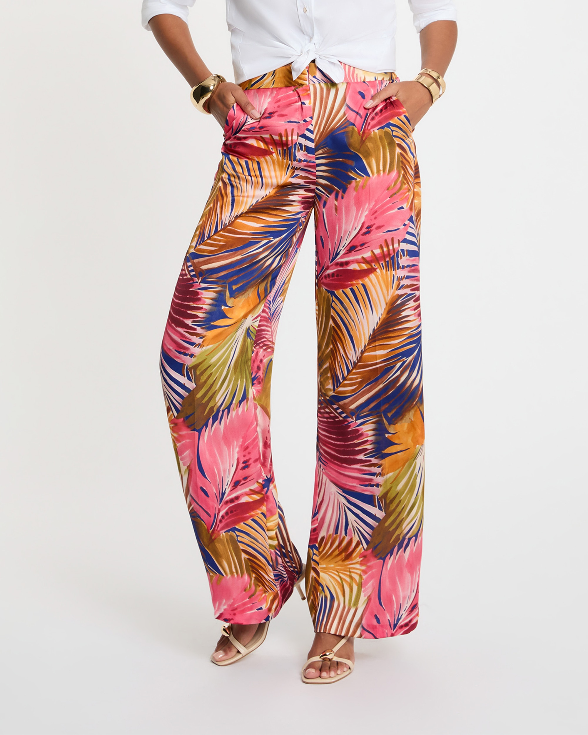 Morgan - Pantalones rectos de mujer fluidos con estampado floral.
