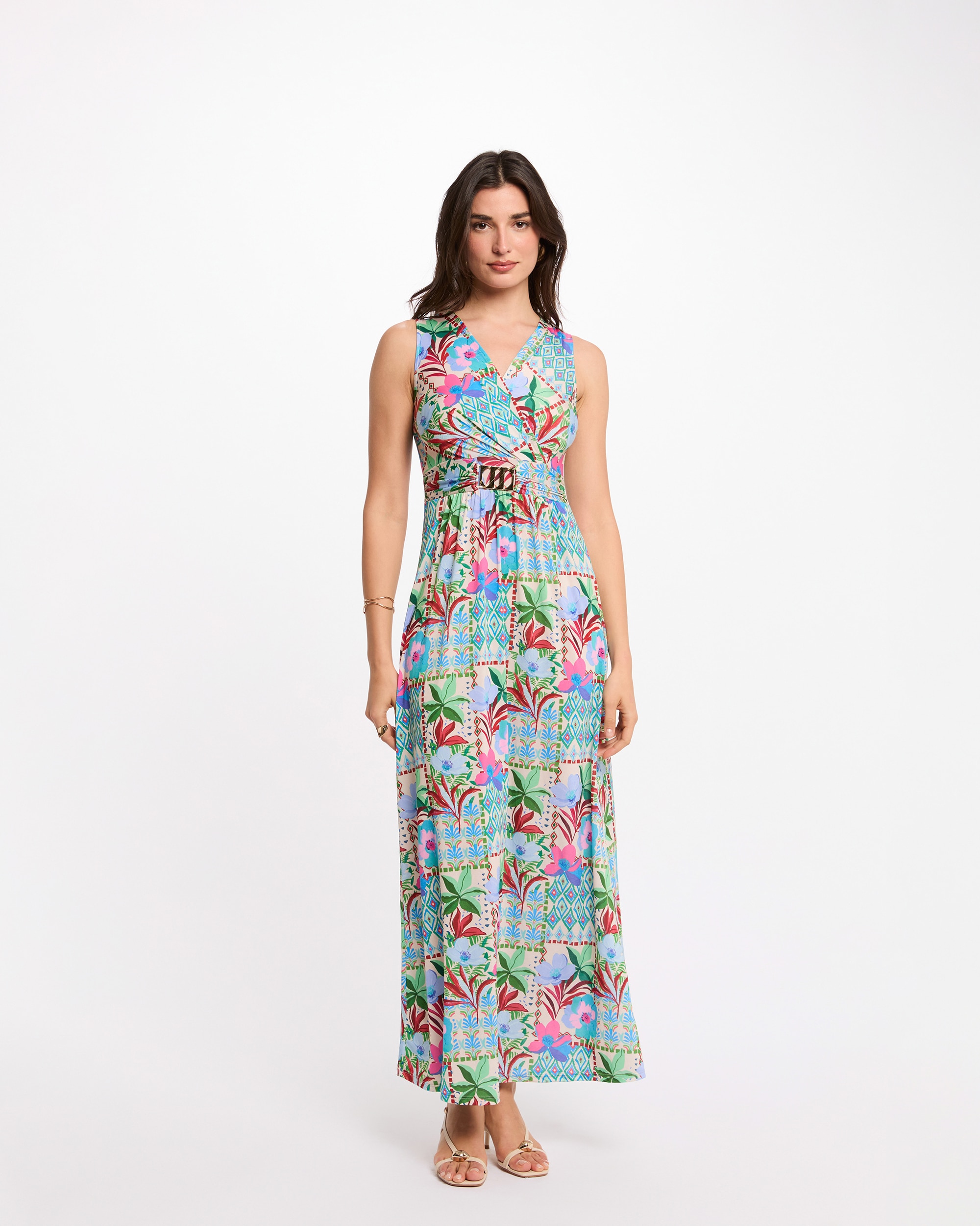 Morgan - Vestido largo sin mangas con estampado floral.