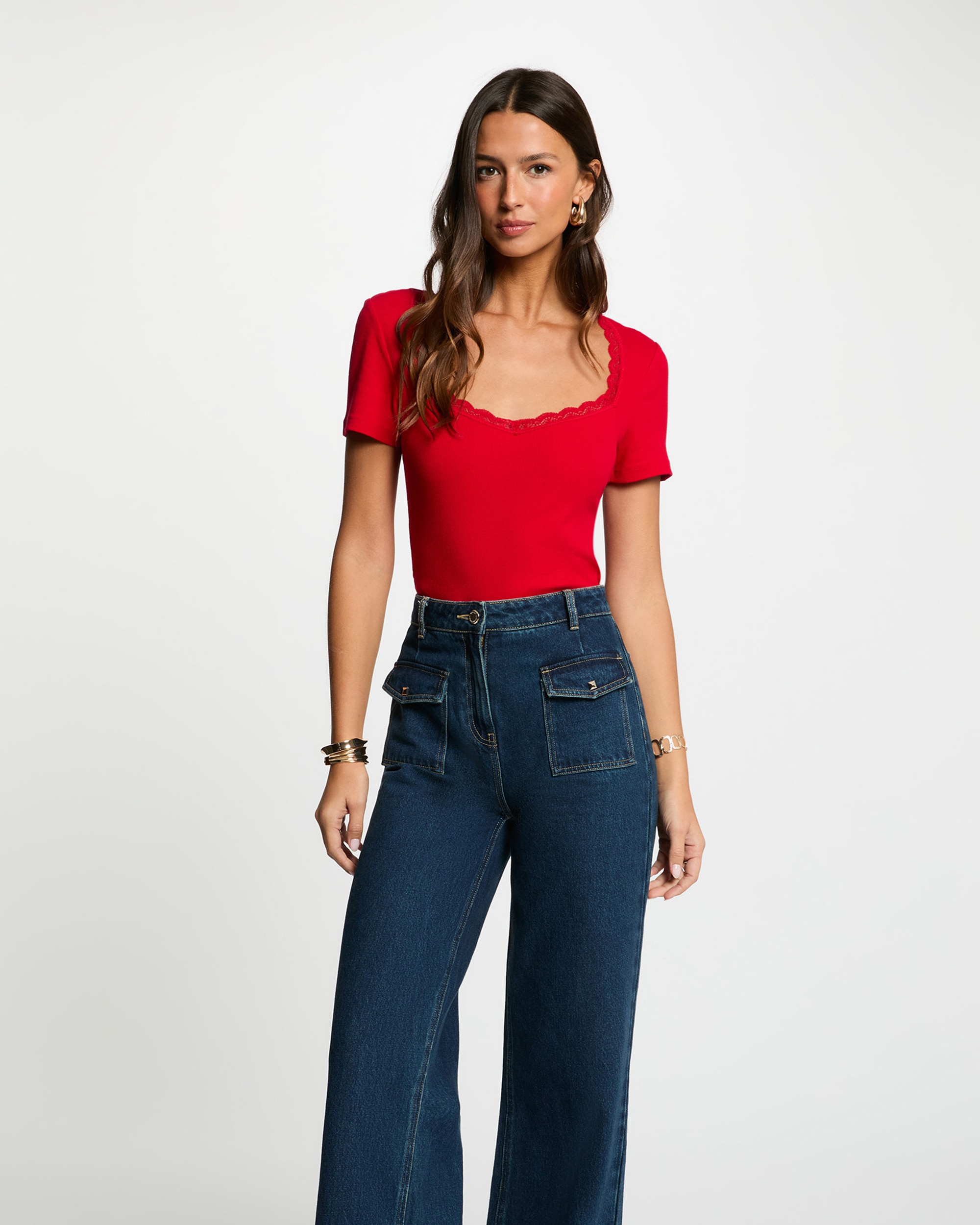 Morgan - Camiseta de mujer entallada con escote barco.