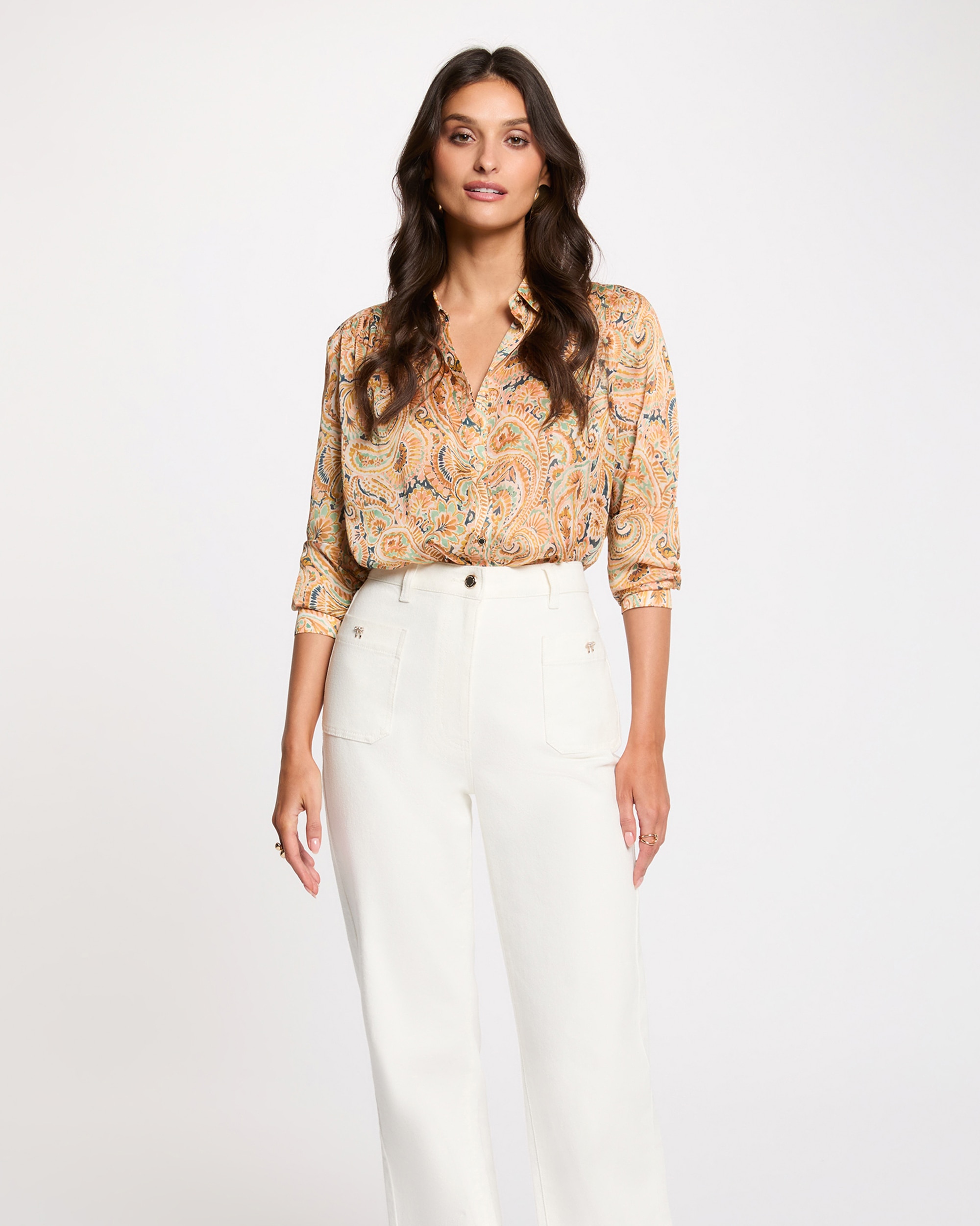 Morgan - Camisa de mujer de satén con estampado floral.