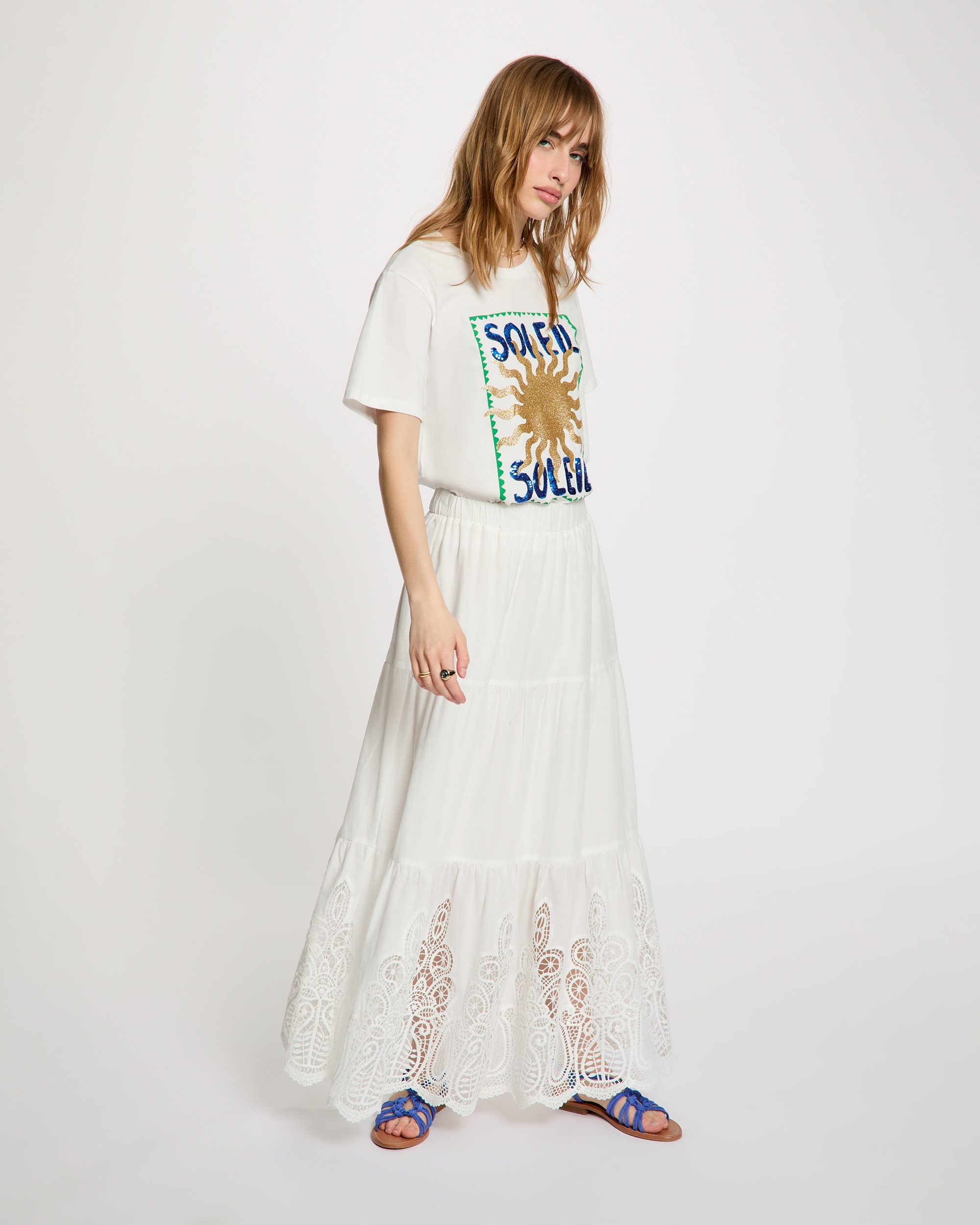 Morgan - Camiseta de mujer con escote redondo y estampado.