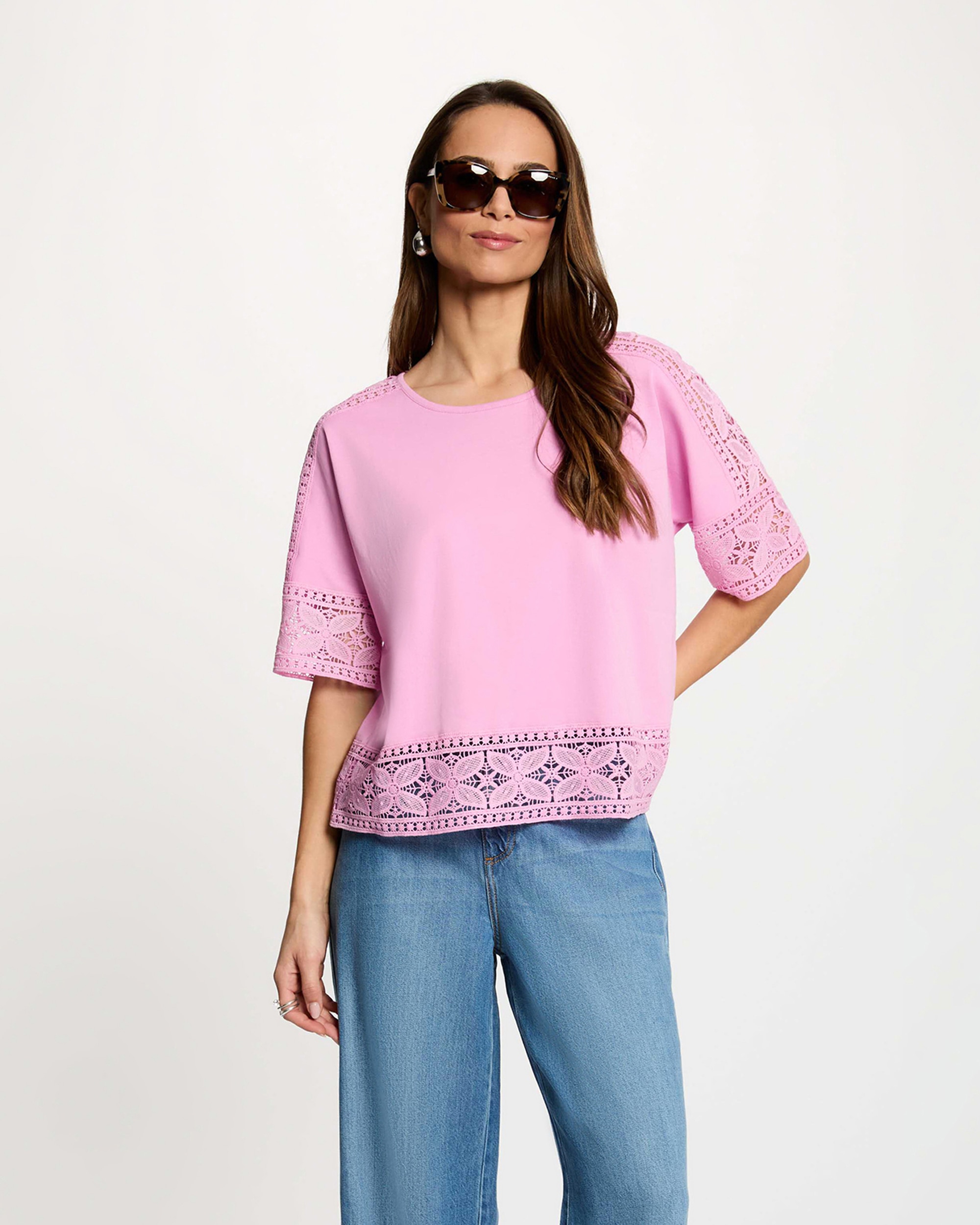 Morgan - Camiseta de mujer de encaje cuello redondo.