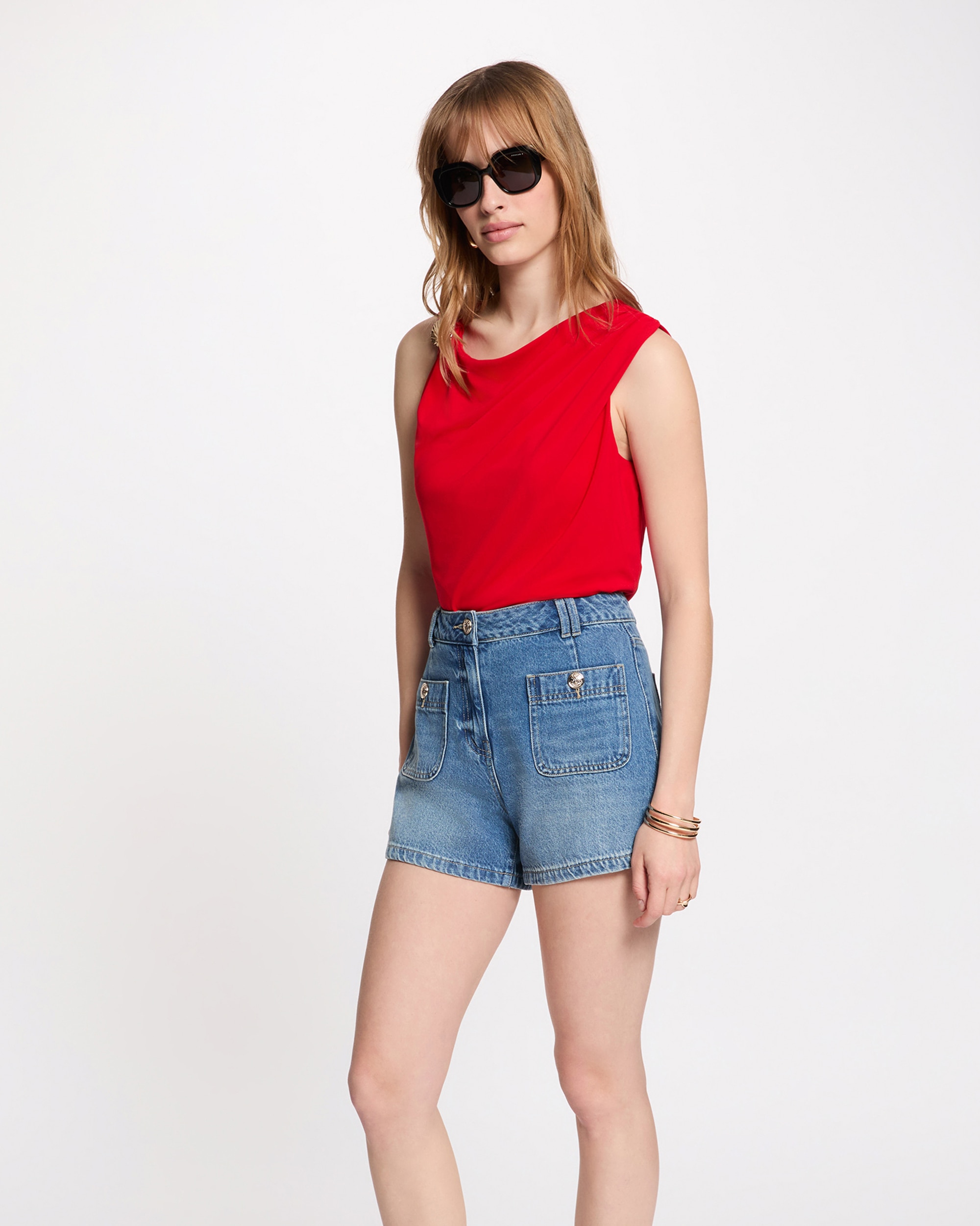 Morgan - Camiseta de mujer con cuello drapeado.