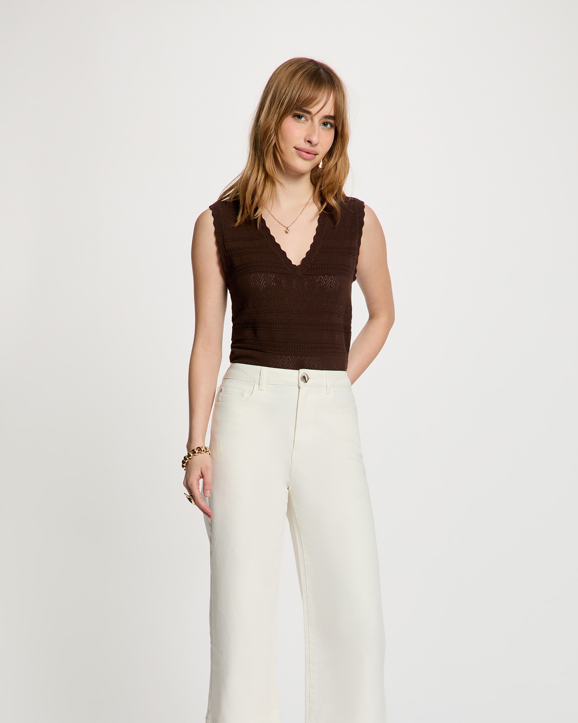 Morgan - Pantalón de mujer de tiro alto corte 7/8.