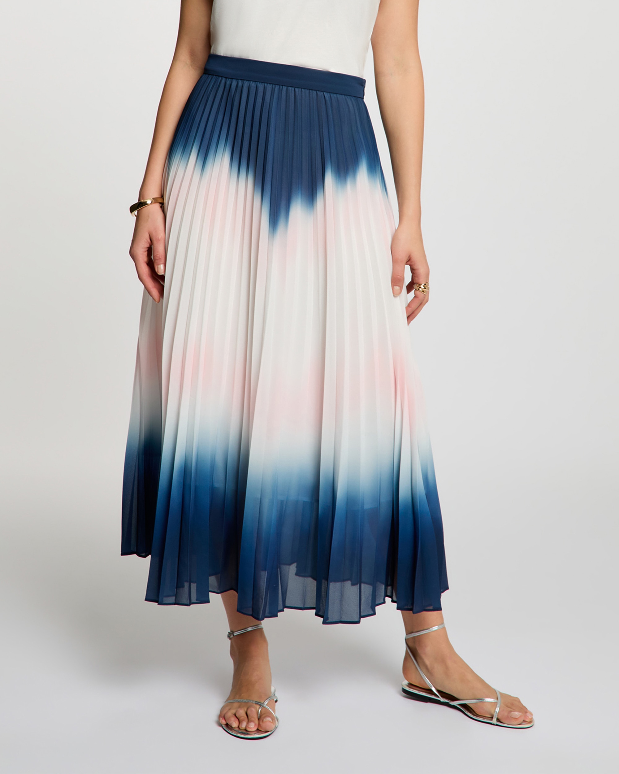 Morgan - Falda larga plisada con estampado tye-dye.