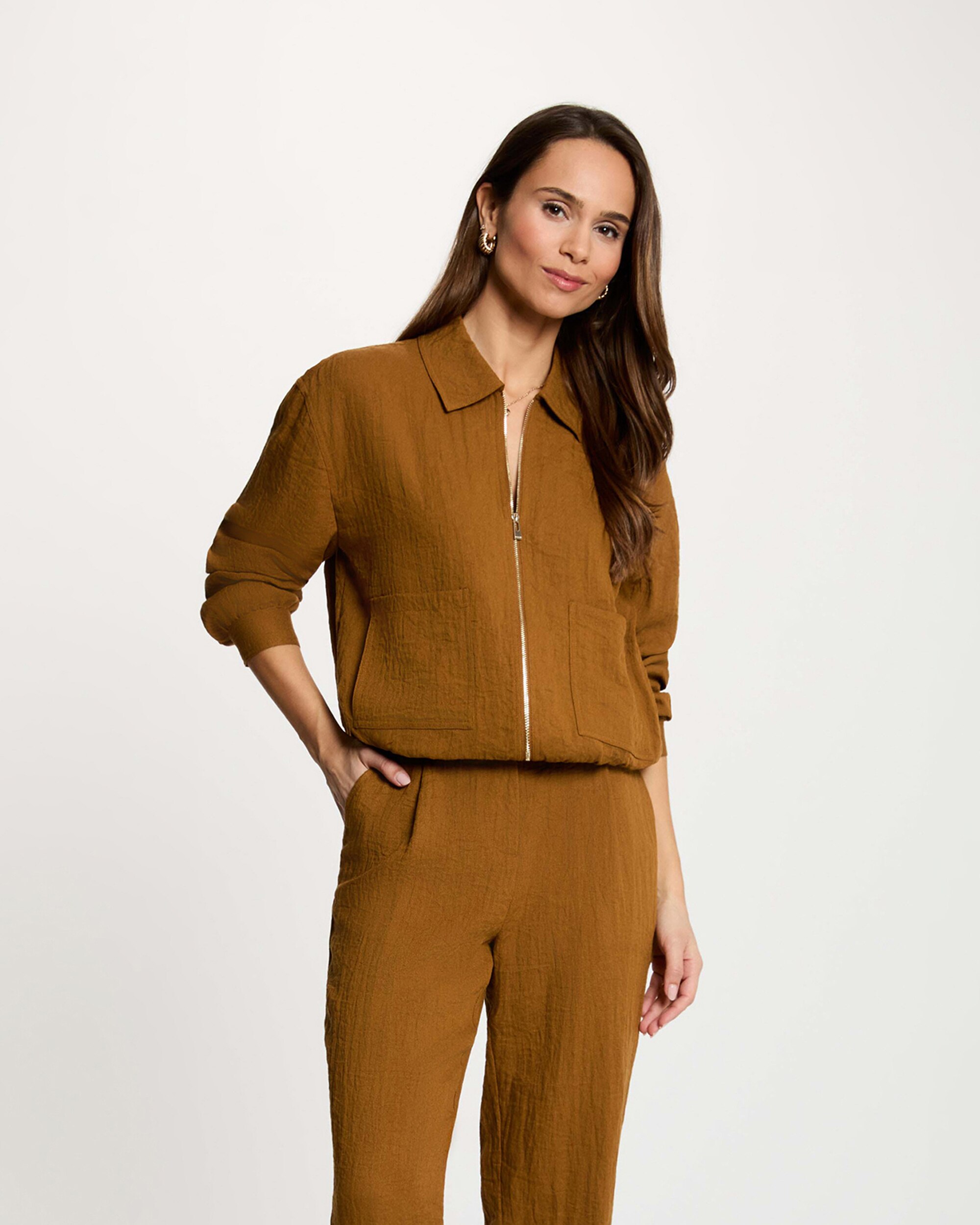 Chaqueta de mujer con cierre de cremallera - Morgan - Marrón claro Marrón claro-1