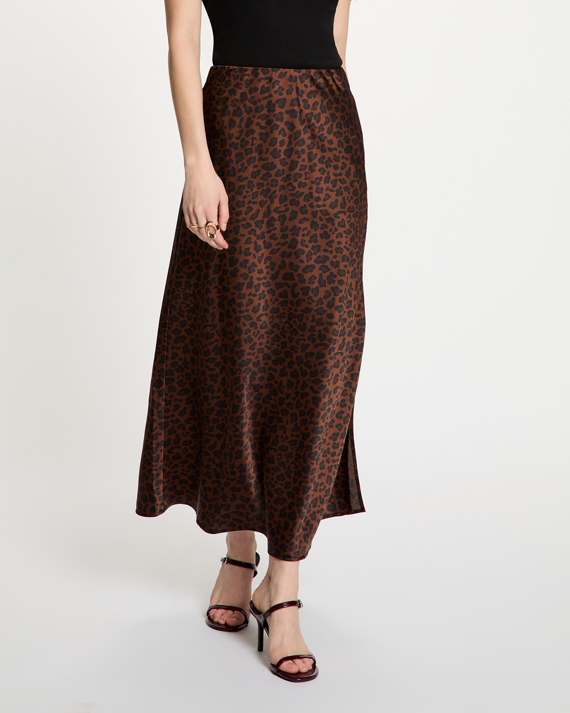 Morgan - Falda larga satinada con estampado animalier.