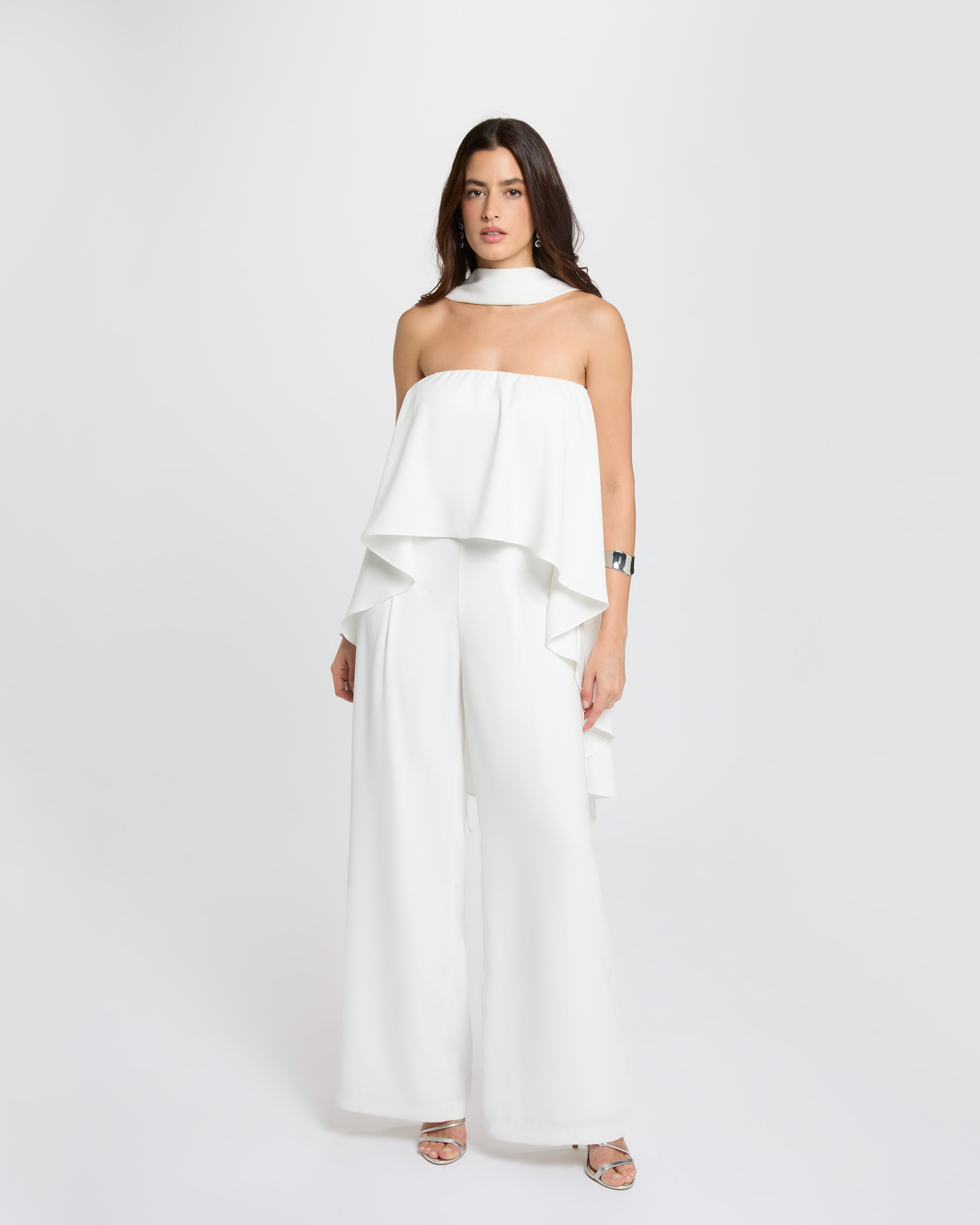 Imagen 0 de Mono de mujer fluido con escote bustier Blanco